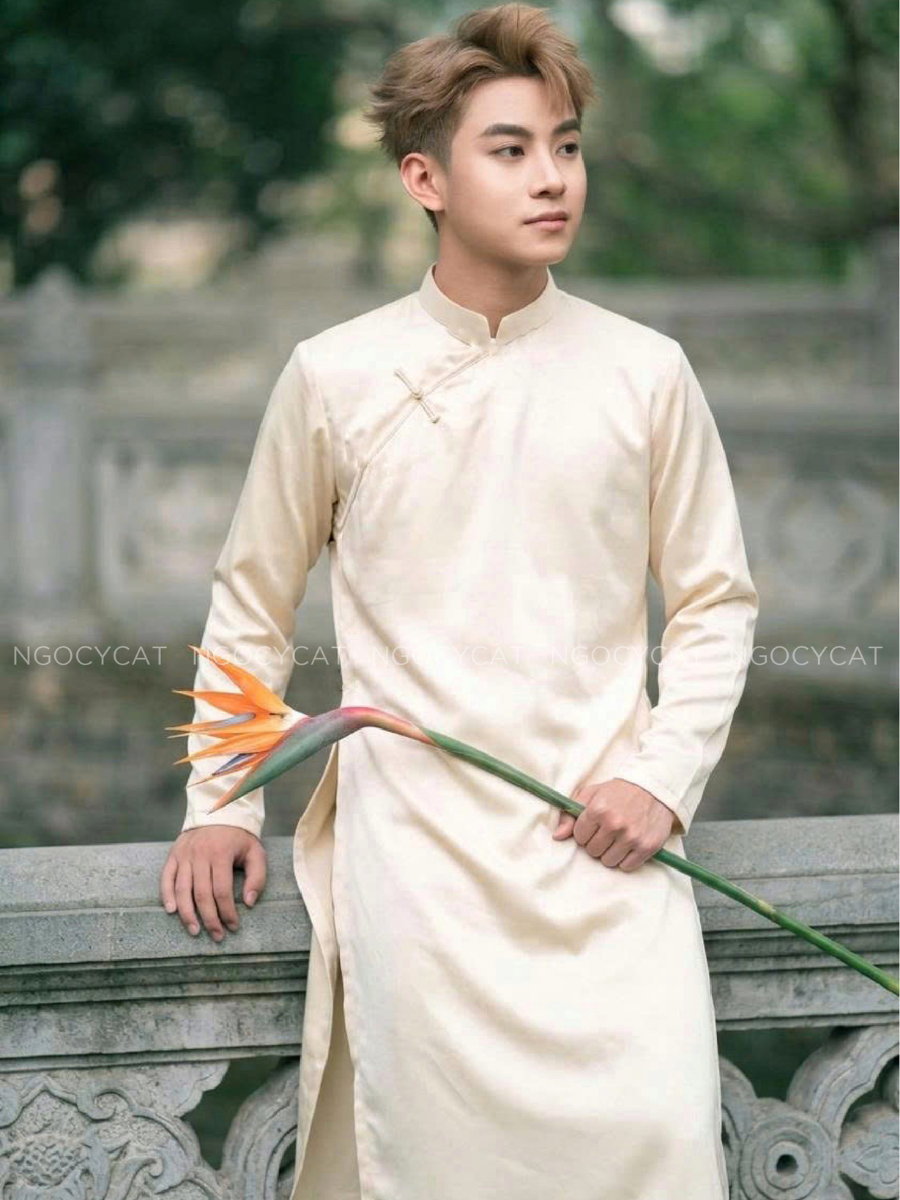 Áo Dài Nam Màu Be Trơn_thumbnail_2
