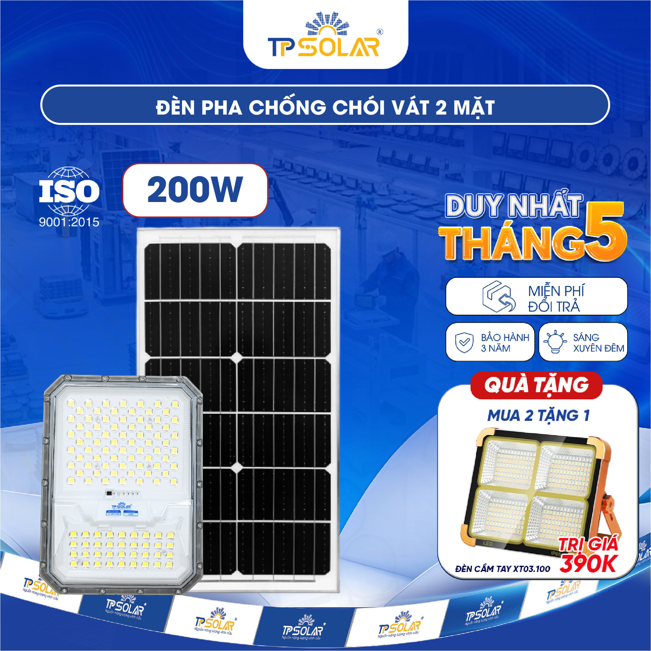 Đèn pha chống chói vát 2 mặt năng lượng mặt trời TP.DP12