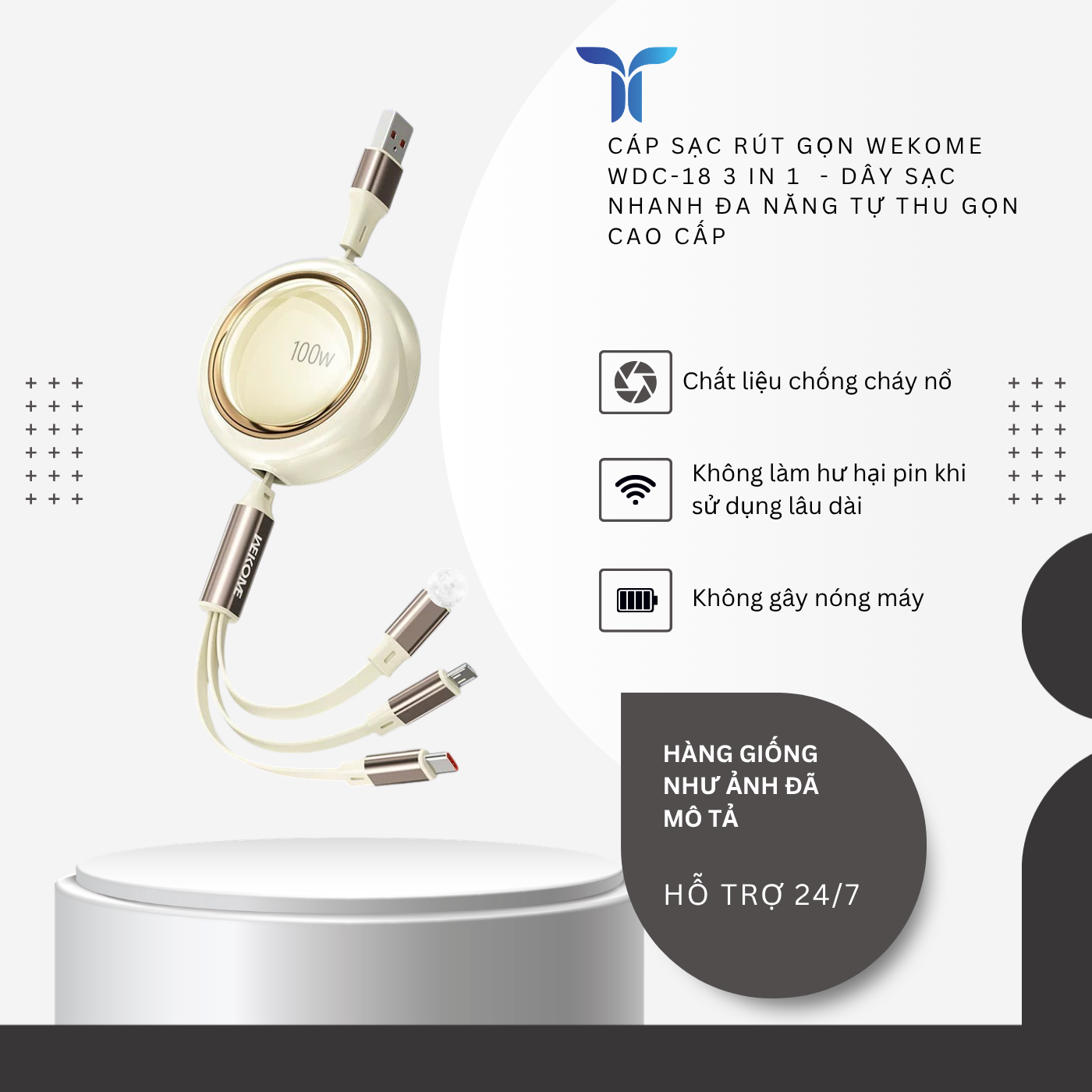 T-ECO SHOP | Cáp Sạc WEKOME WDC-18 100W 3 Trong 1 Dây Rút Gọn Hỗ Trợ Sạc Và Truyền Dữ Liệu_thumbnail_3