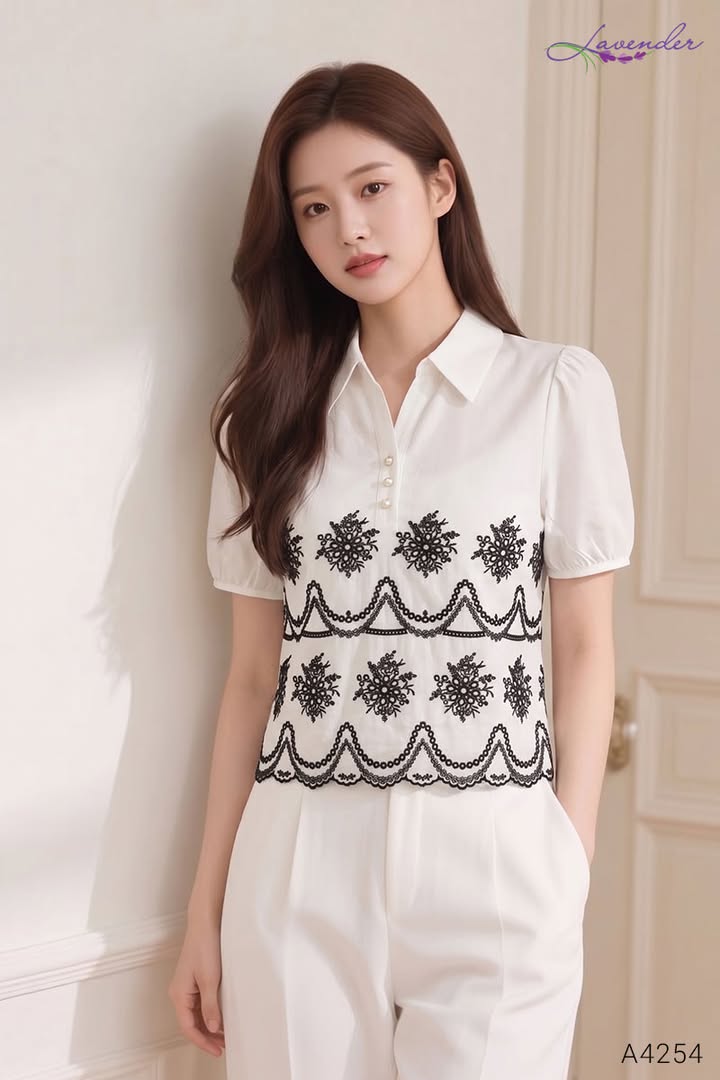 Áo sơ mi ren gấu lượn sóng A4254
