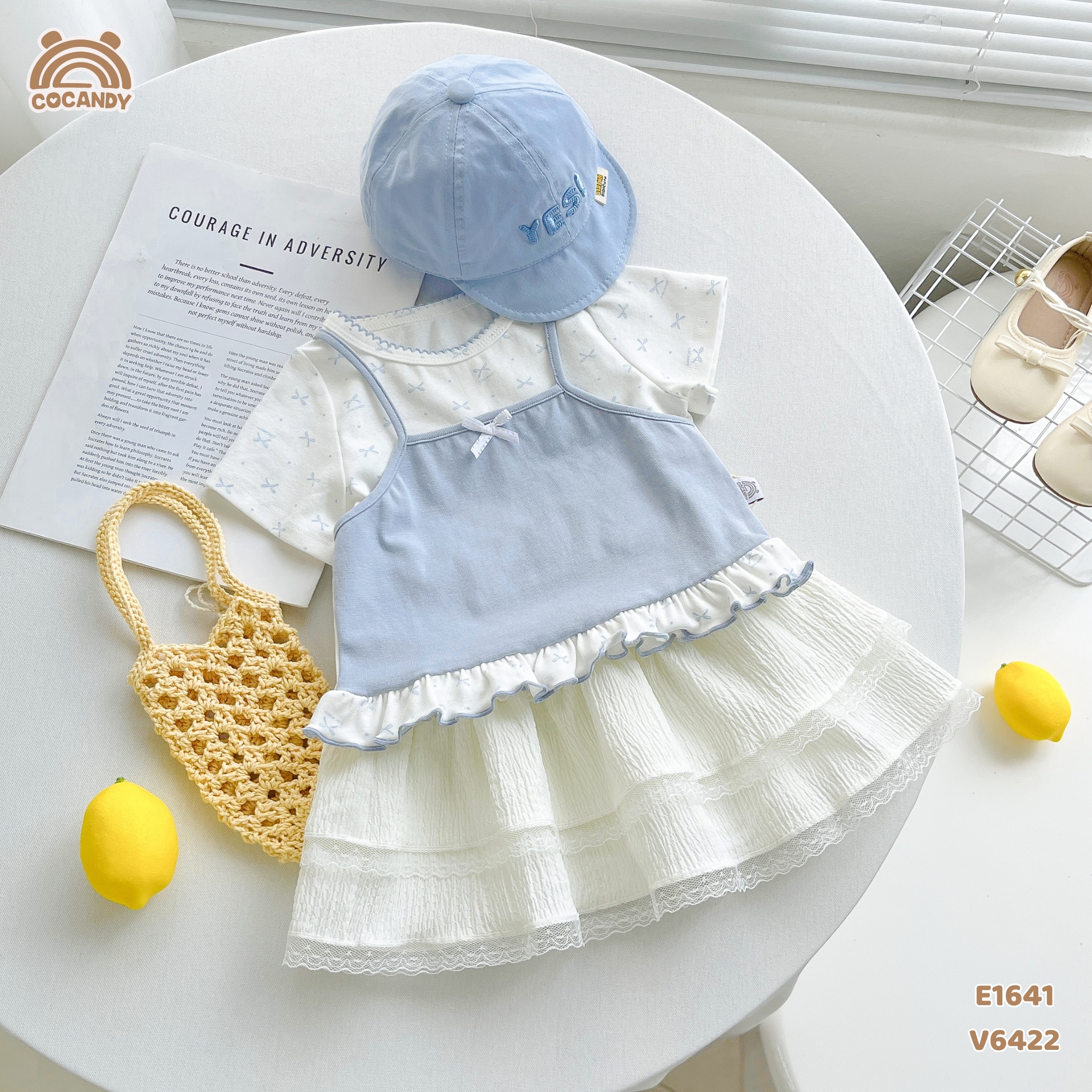 Áo cộc thun XANH phối nơ giả yếm