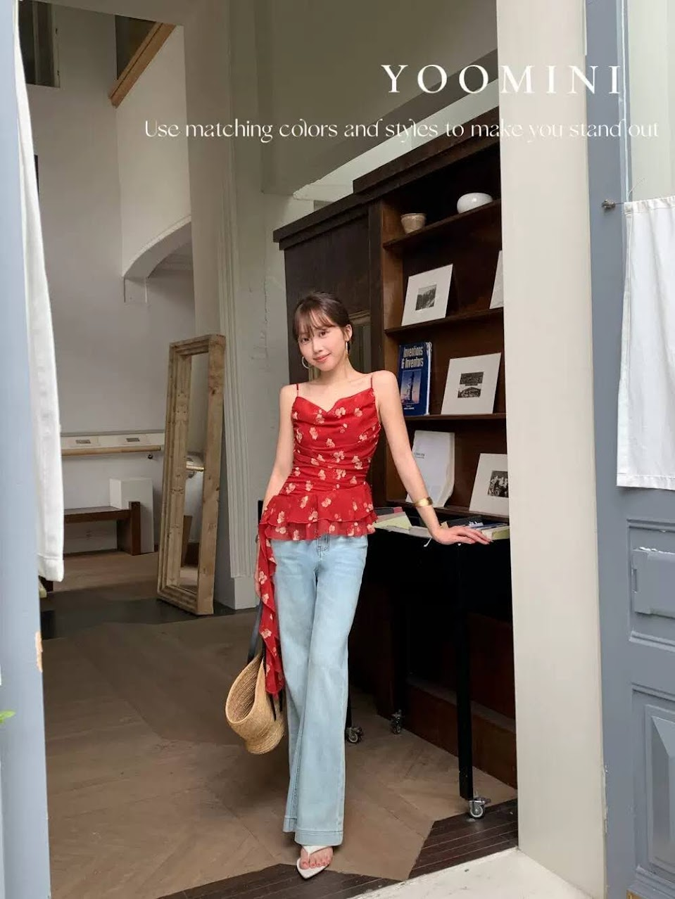 Lucas - Áo sơ mi 2 dây hoa voan cổ đổ rúm thân gấu bèo 2 tầng vạt lệch 1 bên