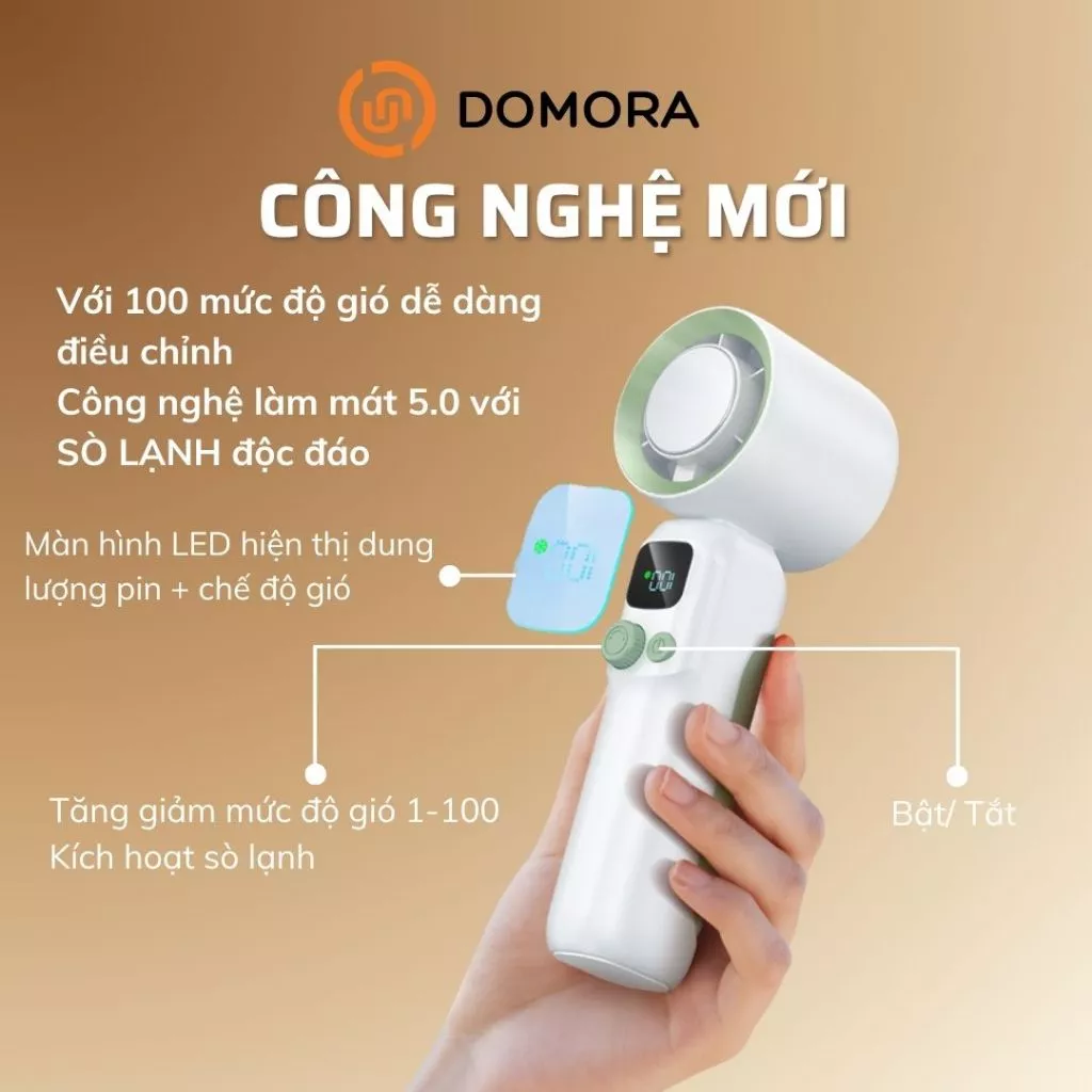 Quạt cầm tay mini DOMORA tốc độ cao, điều chỉnh100 cấp độ, làm mát nhanh_thumbnail_6