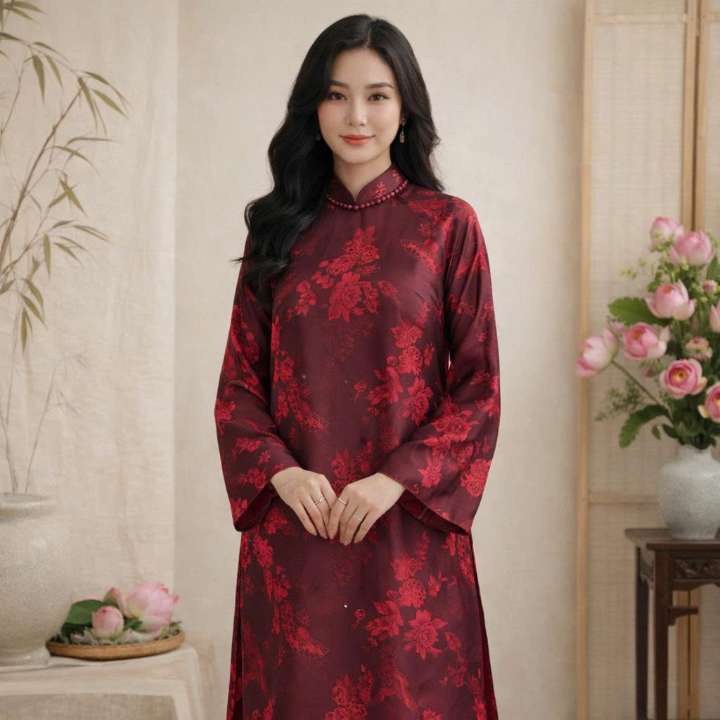 Áo Dài Cách Tân Nữ Dáng Suông - Gấm Tơ Họa Tiết- Trẻ Trung CT26-02_thumbnail_4