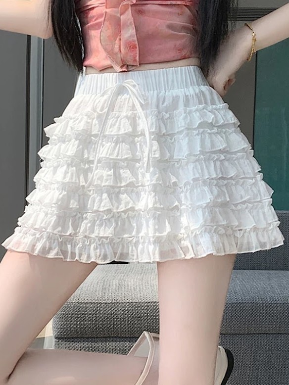 Lucas - Chân váy mini thô cạp chun buộc nơ nhiều tầng lót quần