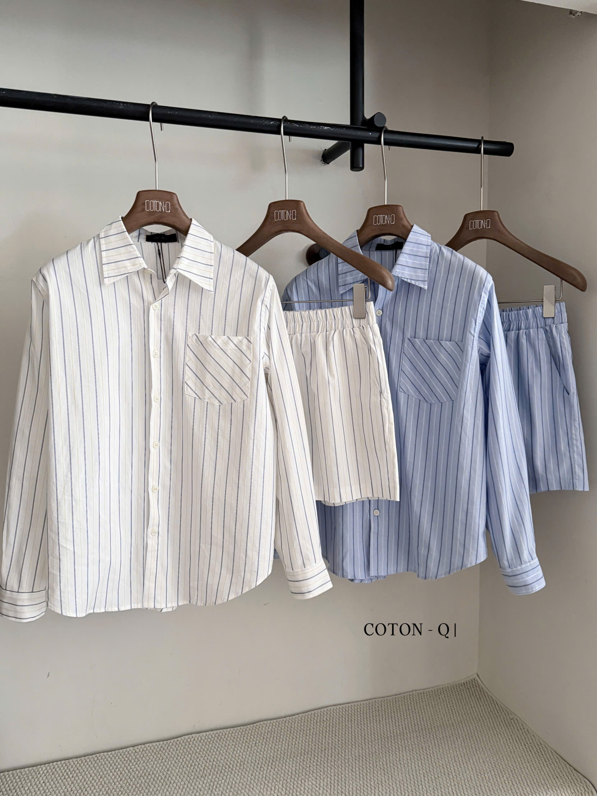 Set áo somi tay dài + quần sọc ( SỌC TRẮNG )_thumbnail_1