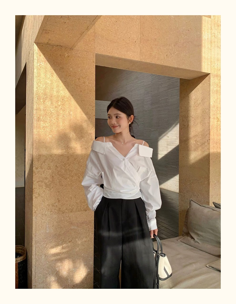 Lucas - Áo sơ mi trễ vai dây kim loại ELEVEN dài tay dáng suông_thumbnail_3