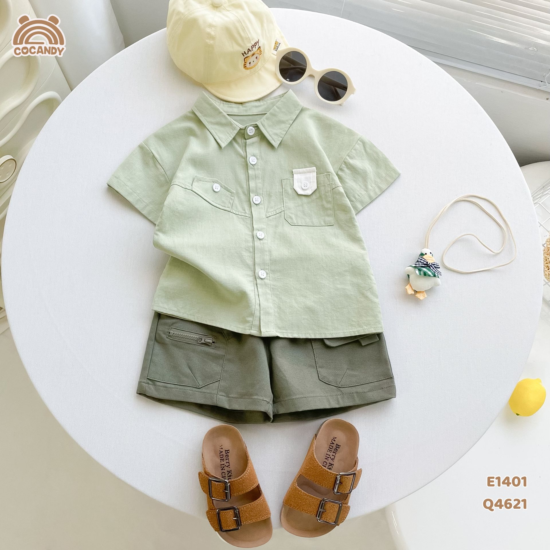 Áo cộc sơ mi thô gân XANH đáp túi kiểu_thumbnail_5