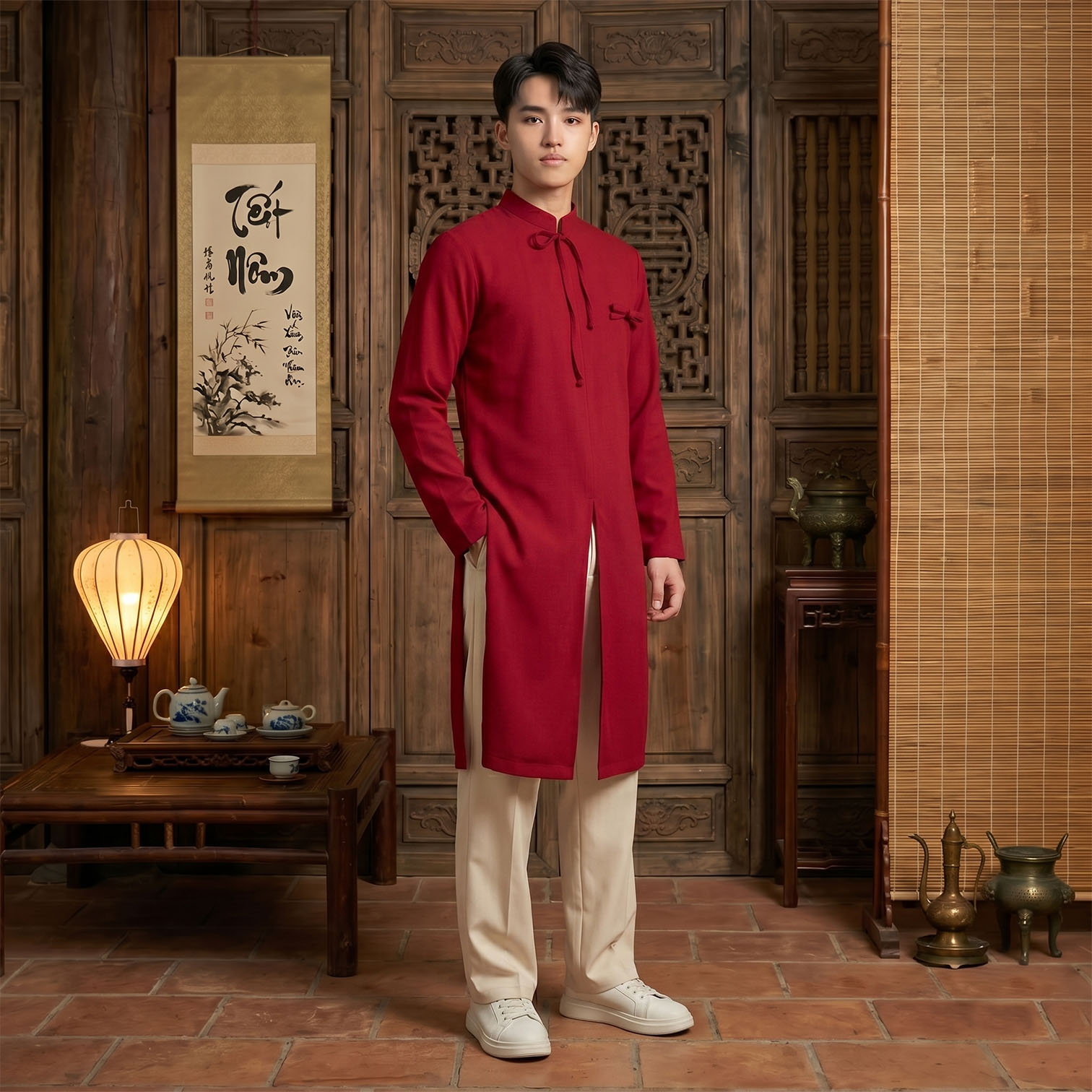 Áo Dài Nam Cách Tân Phối Dây Nơ - Mặc Dịp Lễ Tết NA26-16_thumbnail_3