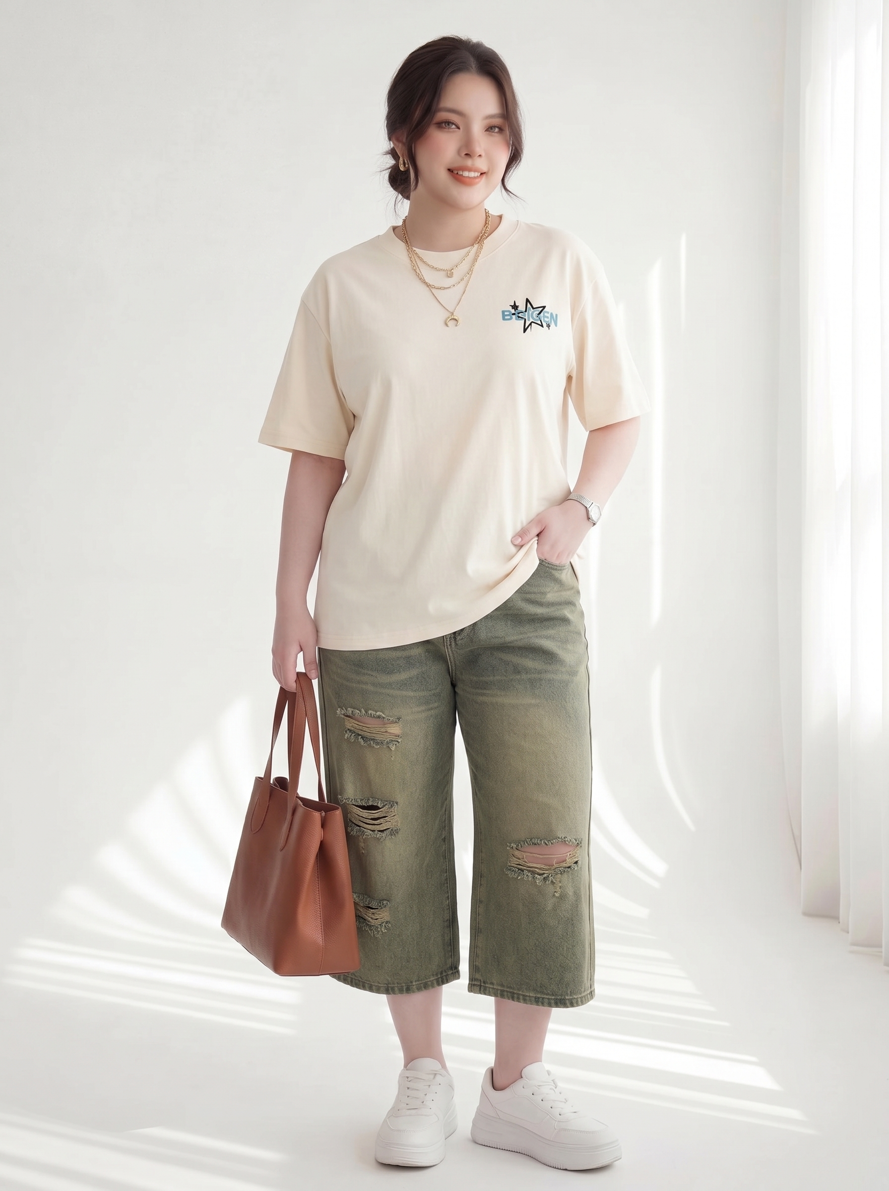 BIGSIZE NỮ - Quần jean lửng rách T-QSJ4019