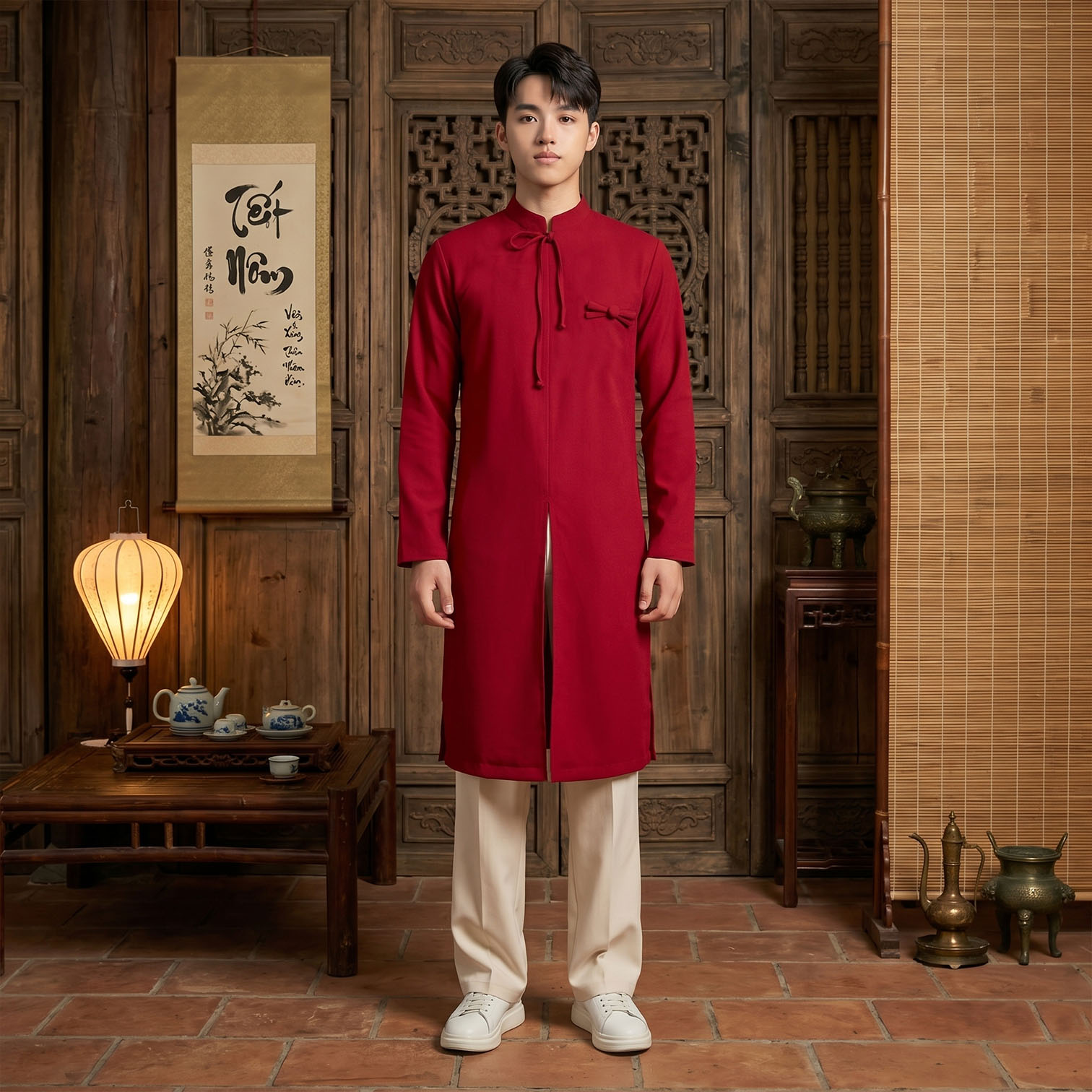Áo Dài Nam Cách Tân Phối Dây Nơ - Mặc Dịp Lễ Tết NA26-16_thumbnail_1