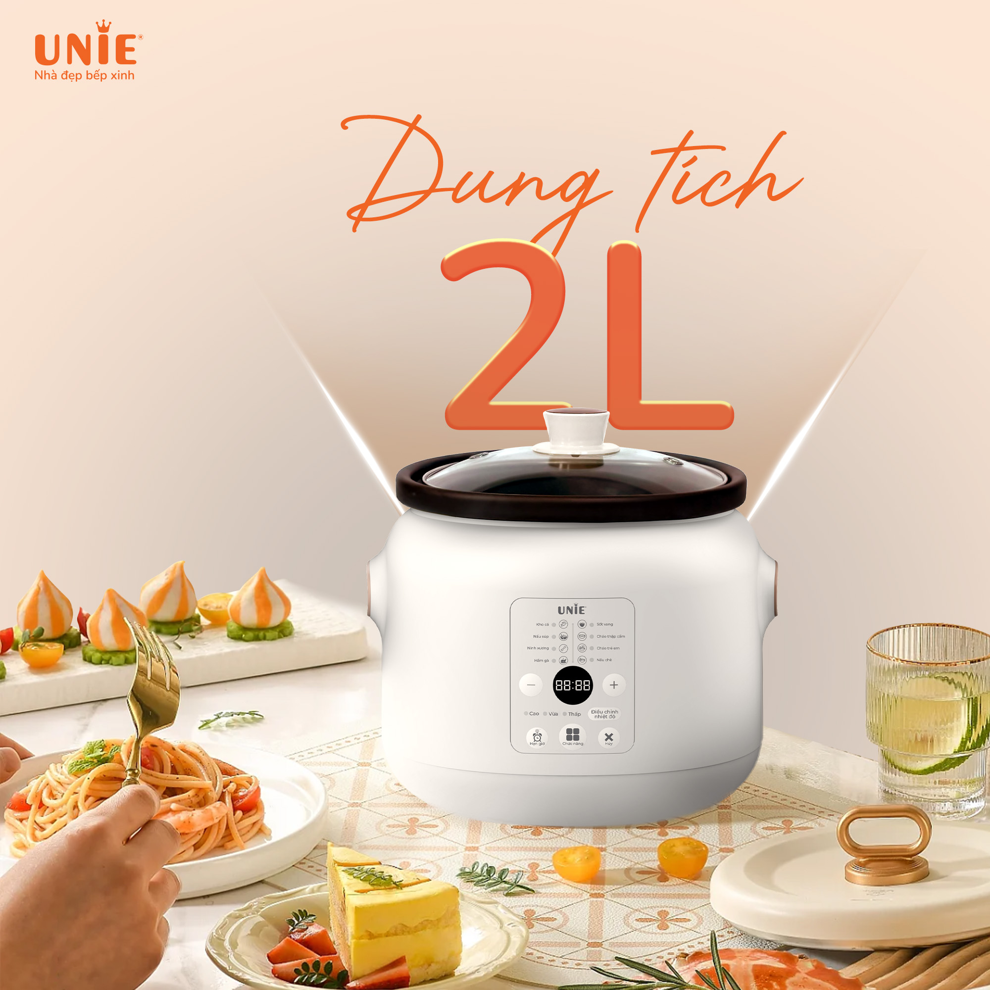 Nồi kho hầm chuyên dụng UNIE USC208 dung tích 2L, lòng nồi gốm Ceramic, hẹn giờ 24 tiếng_thumbnail_6