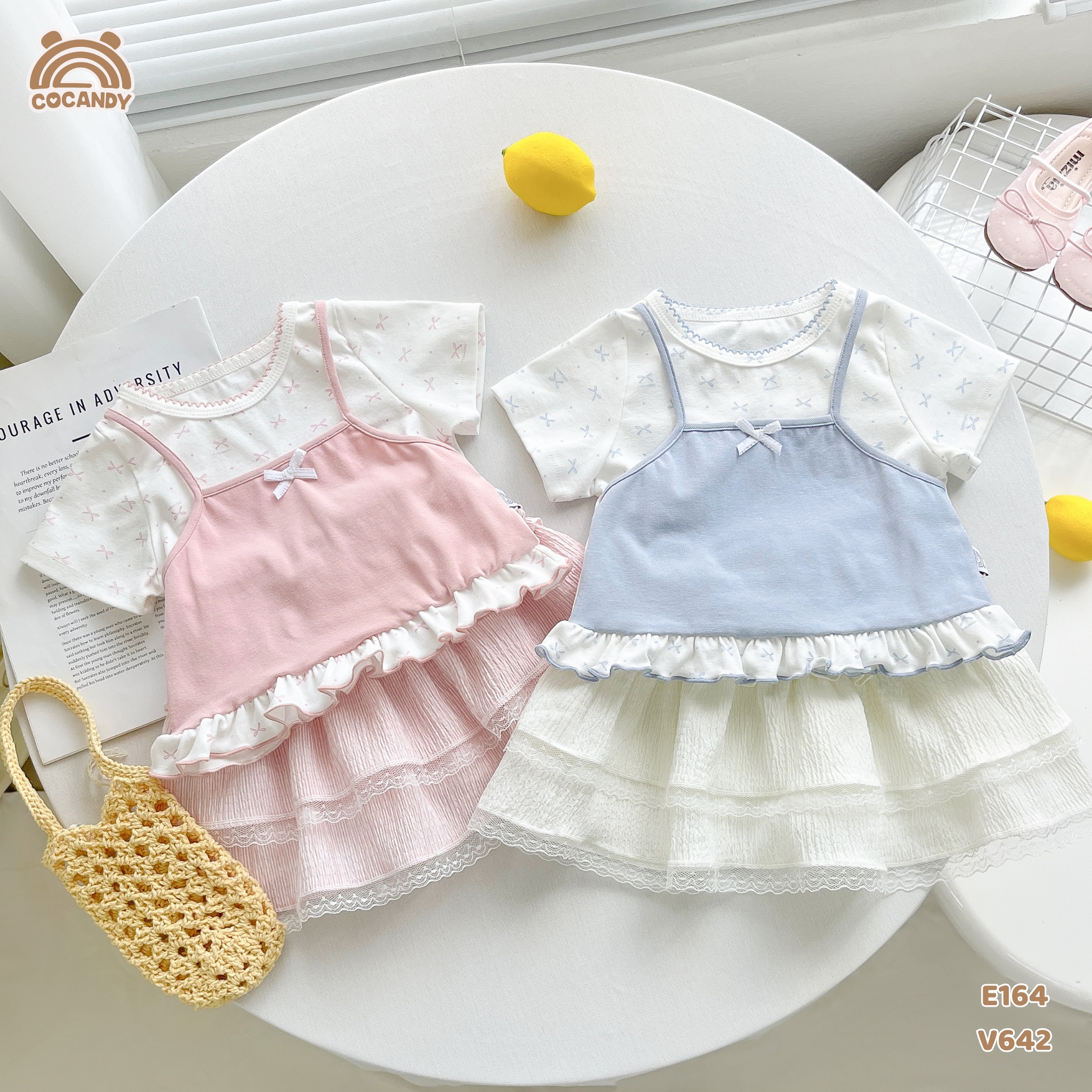 Áo cộc thun XANH phối nơ giả yếm_thumbnail_5