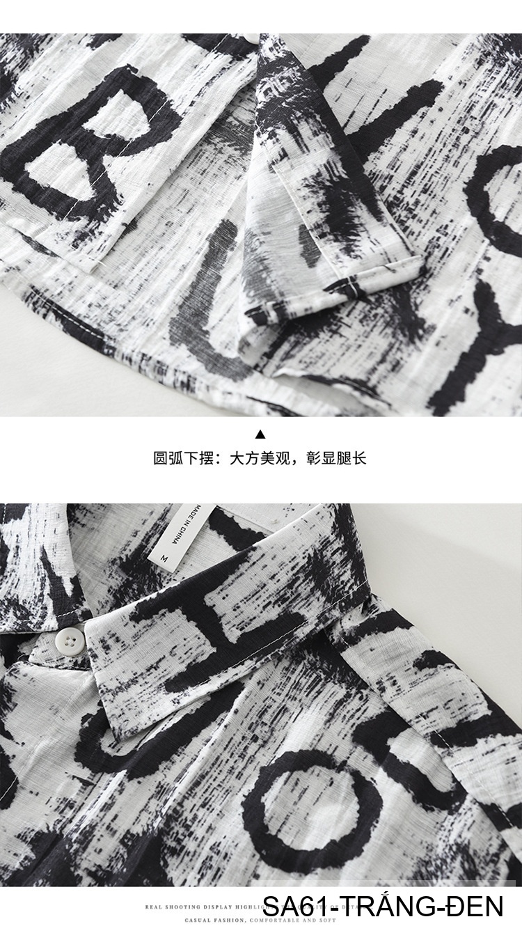 SA61 - Áo sơ mi nam tay ngắn in chữ nghệ thuật, form rộng, chất viscose mát mẻ, phối màu trắng đen_thumbnail_10