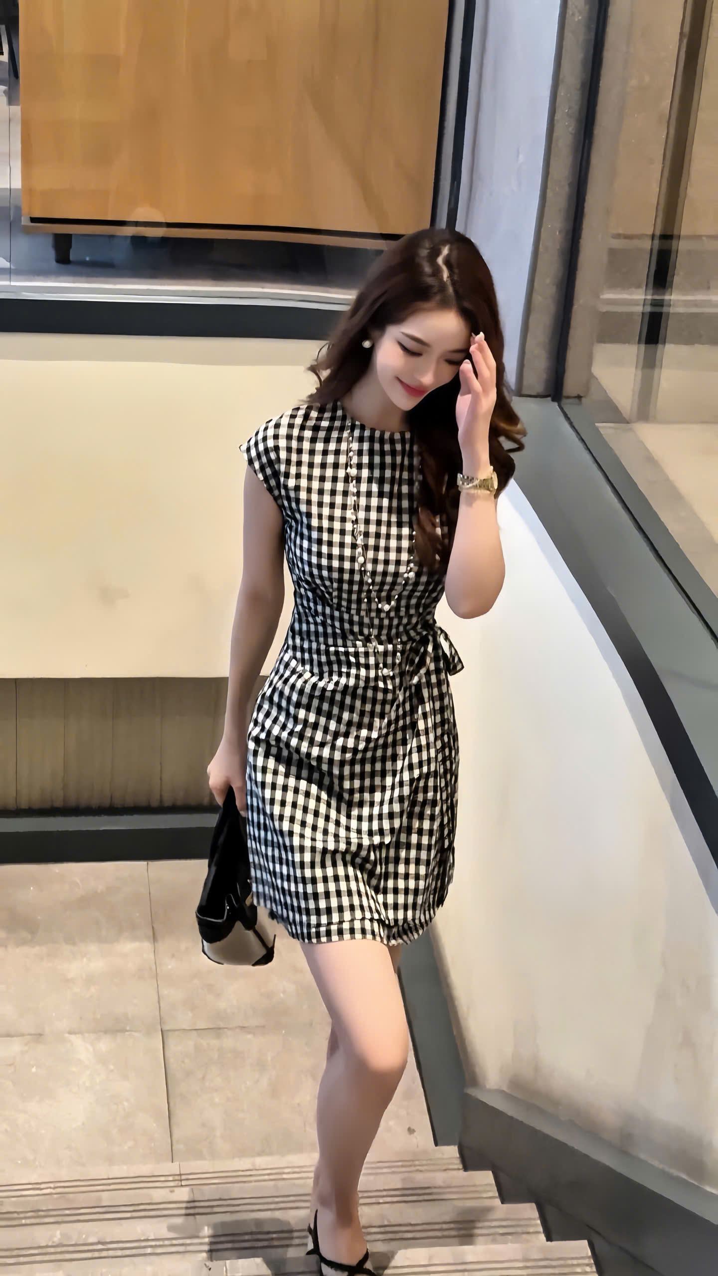 VD011 - ĐẦM KẺ Midi Draping Thanh Lịch