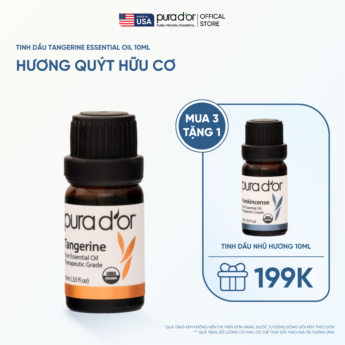 Tinh Dầu Quýt Hữu Cơ Pura D'or Therapeutic Grade Tangerine Essential Oil 10ml