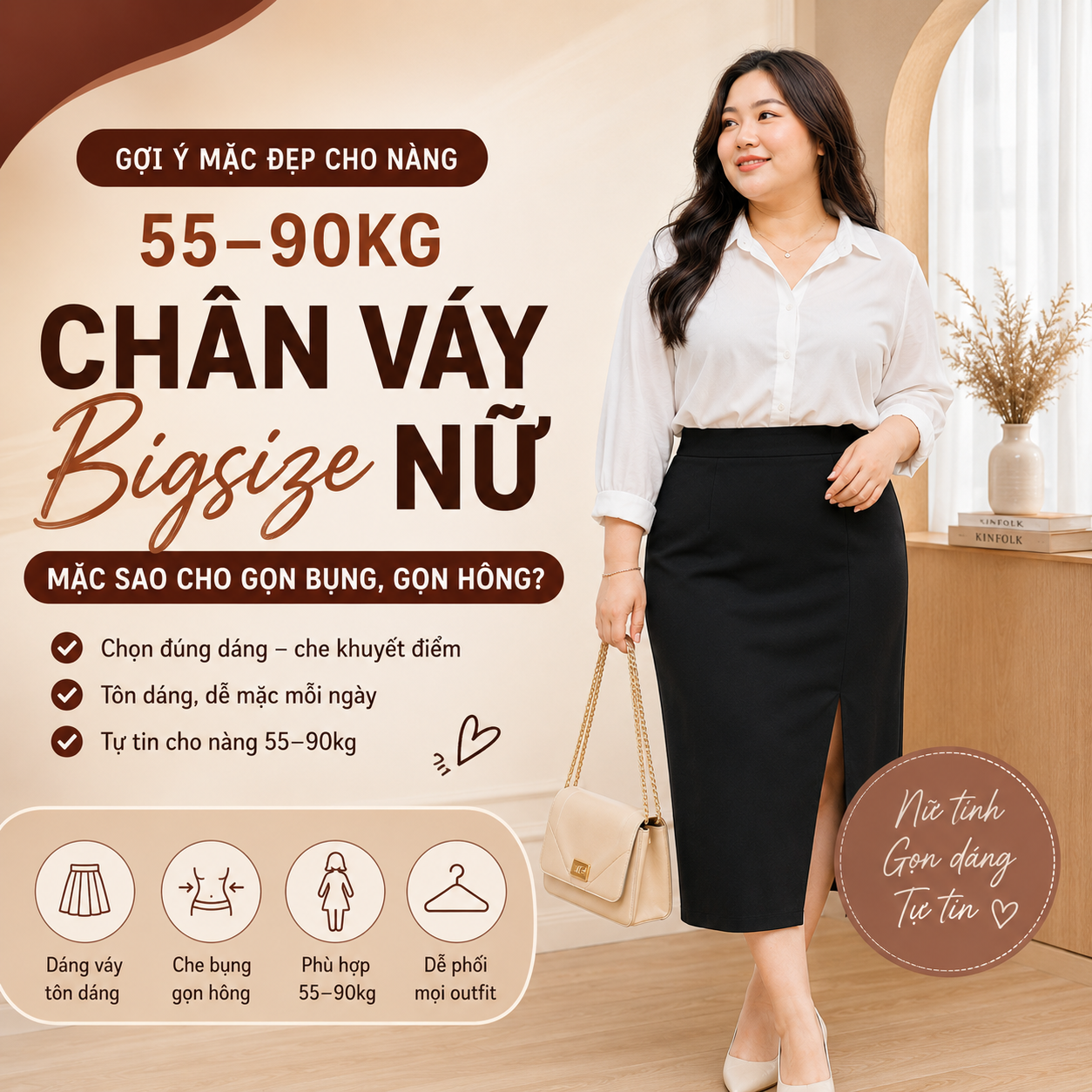 Chân Váy Bigsize Nữ Gọn Bụng, Gọn Hông Cho Nàng 55–90kg