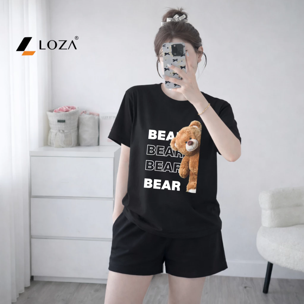 Set đồ nữ LOZA hình gấu Bear - Đồ bộ nữ mùa hè gồm áo thun dáng rộng + quần đùi cotton - BP17_thumbnail_5
