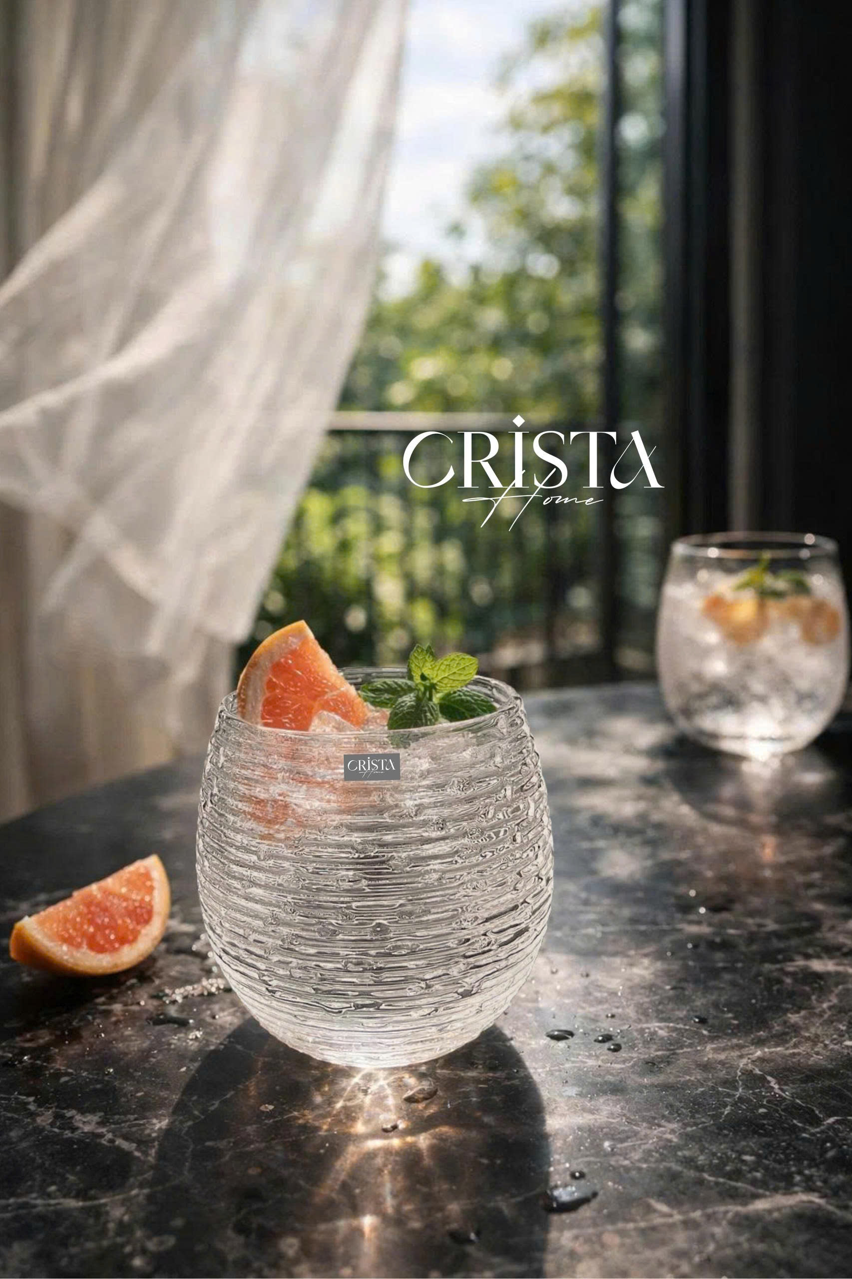 Set 6 cốc thủy tinh dáng bầu vân ngang 300ml Crista Home 60254