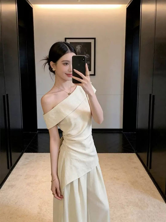 Lucas - Set áo lệch vai rúm eo vạt chéo + quần ống suông dài_thumbnail_4