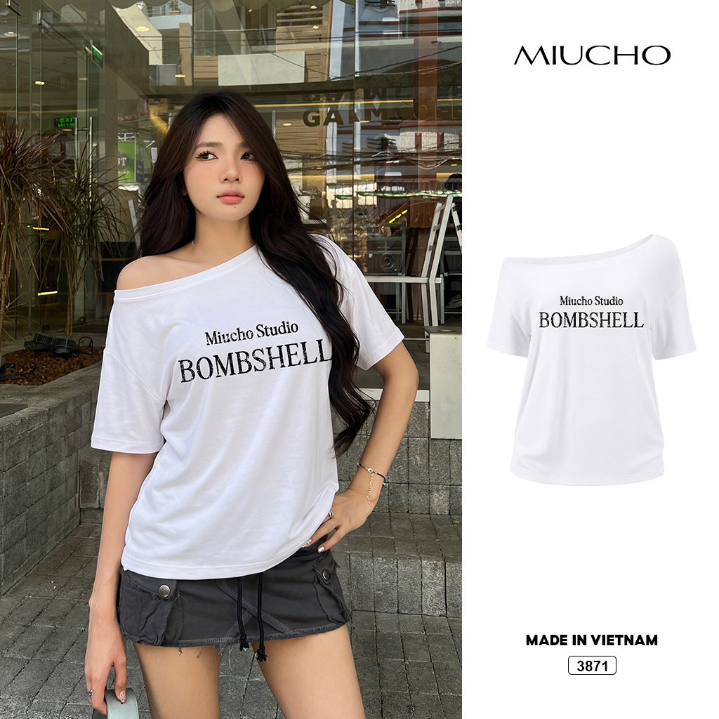 Áo thun nữ form rộng lệch vai phong cách đường phố Miucho 3871