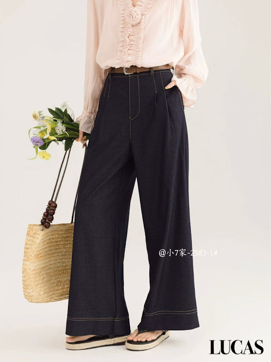 Quần kaki jeans ống suông trần chỉ nổi xếp 2 ly 2 bên trần chỉ gấu bản lớn 2583 SEVEN 7