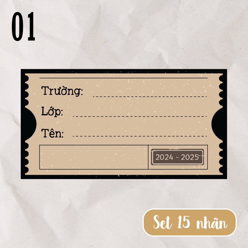 Set 15 nhãn VÉ VINTAGE, nhãn vở phong cách vé cổ điển - Retro