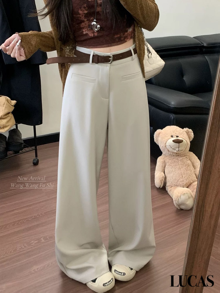 Quần vải ống suông bổ 2 túi trước ngang hạ đỉa + belt da nâu