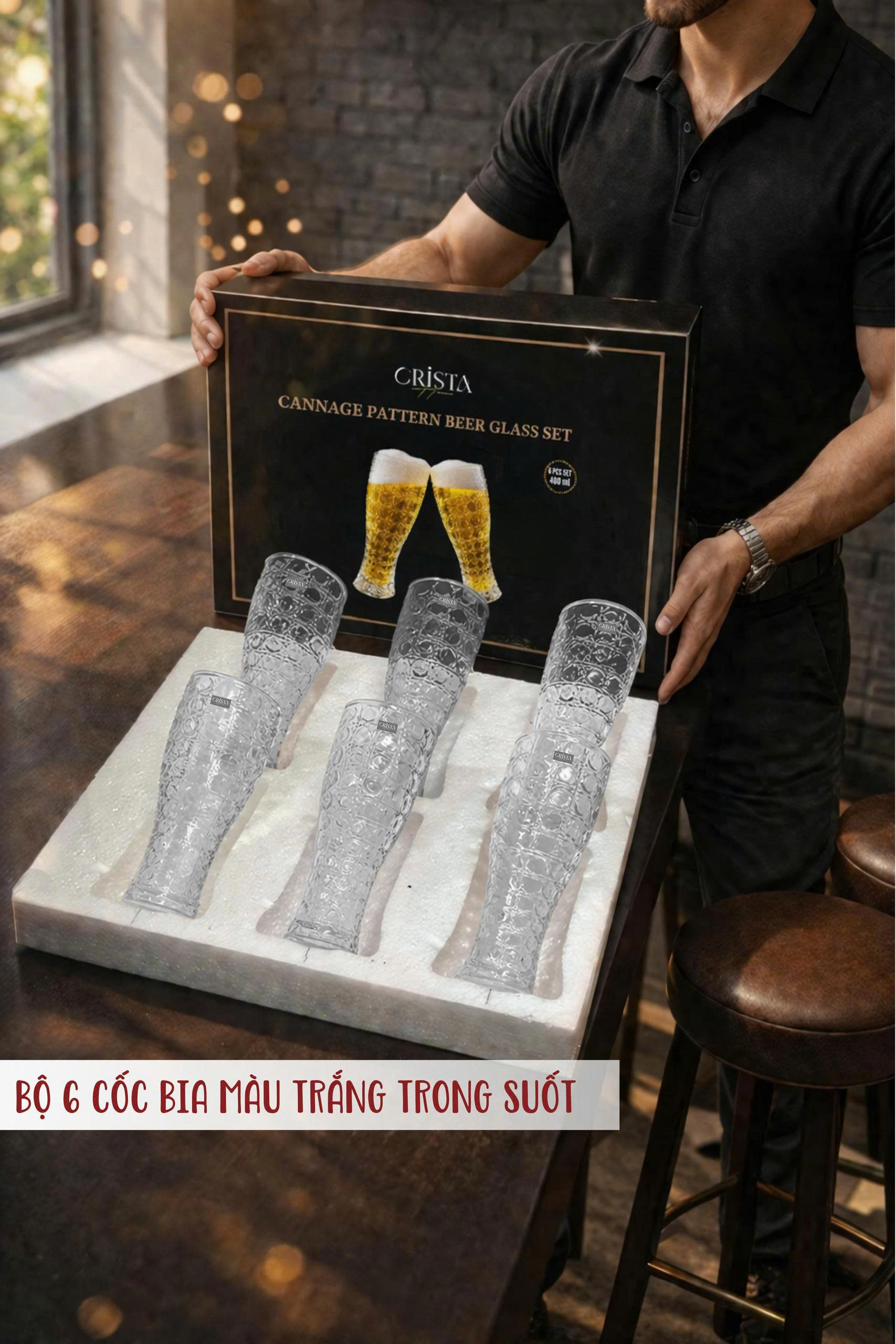 Set 6 ly bia thủy tinh vân pha lê nổi 440ml Crista Home_thumbnail_2