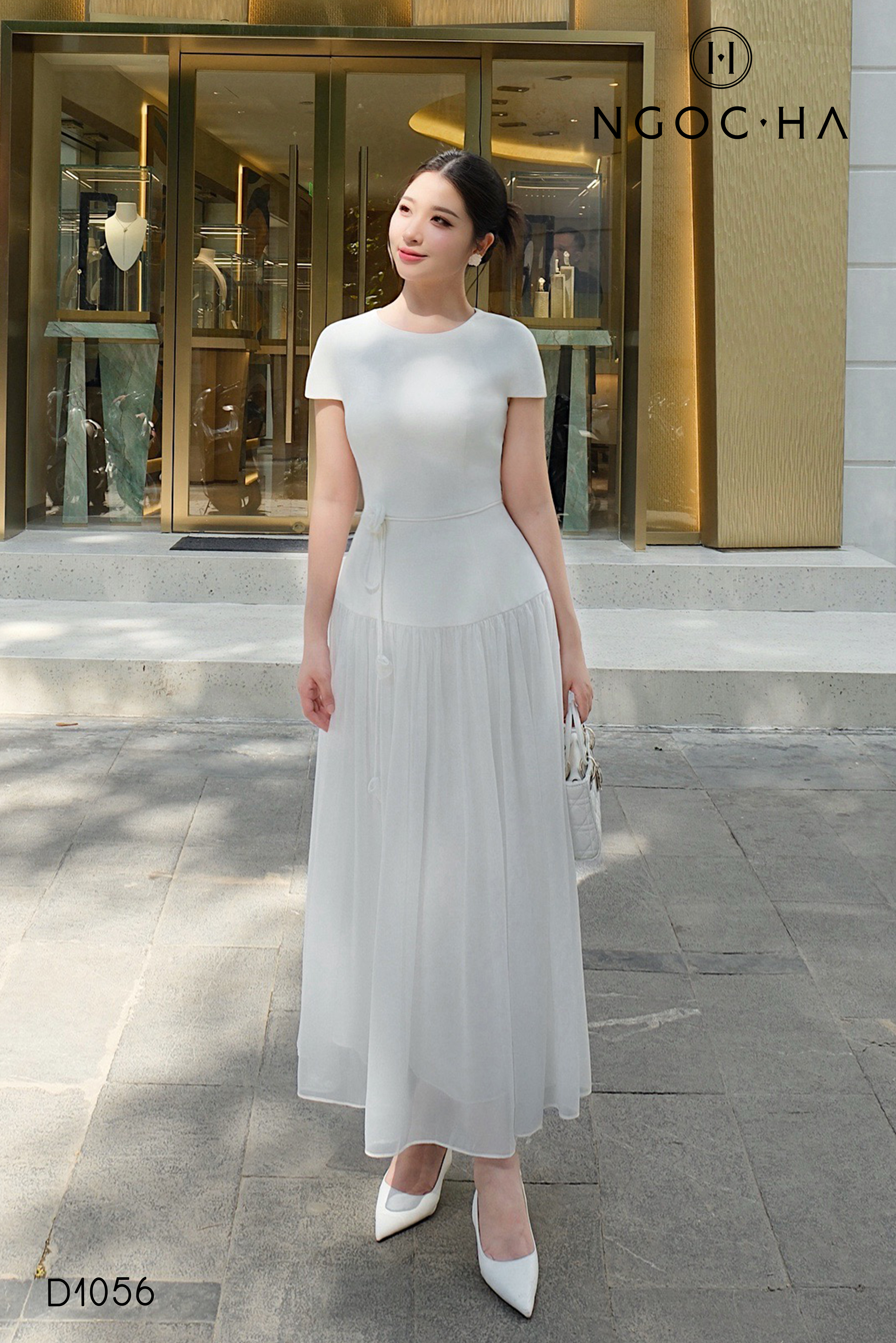 Lisa Dress_Đầm Xòe Mix Tơ Màu Trắng D1056