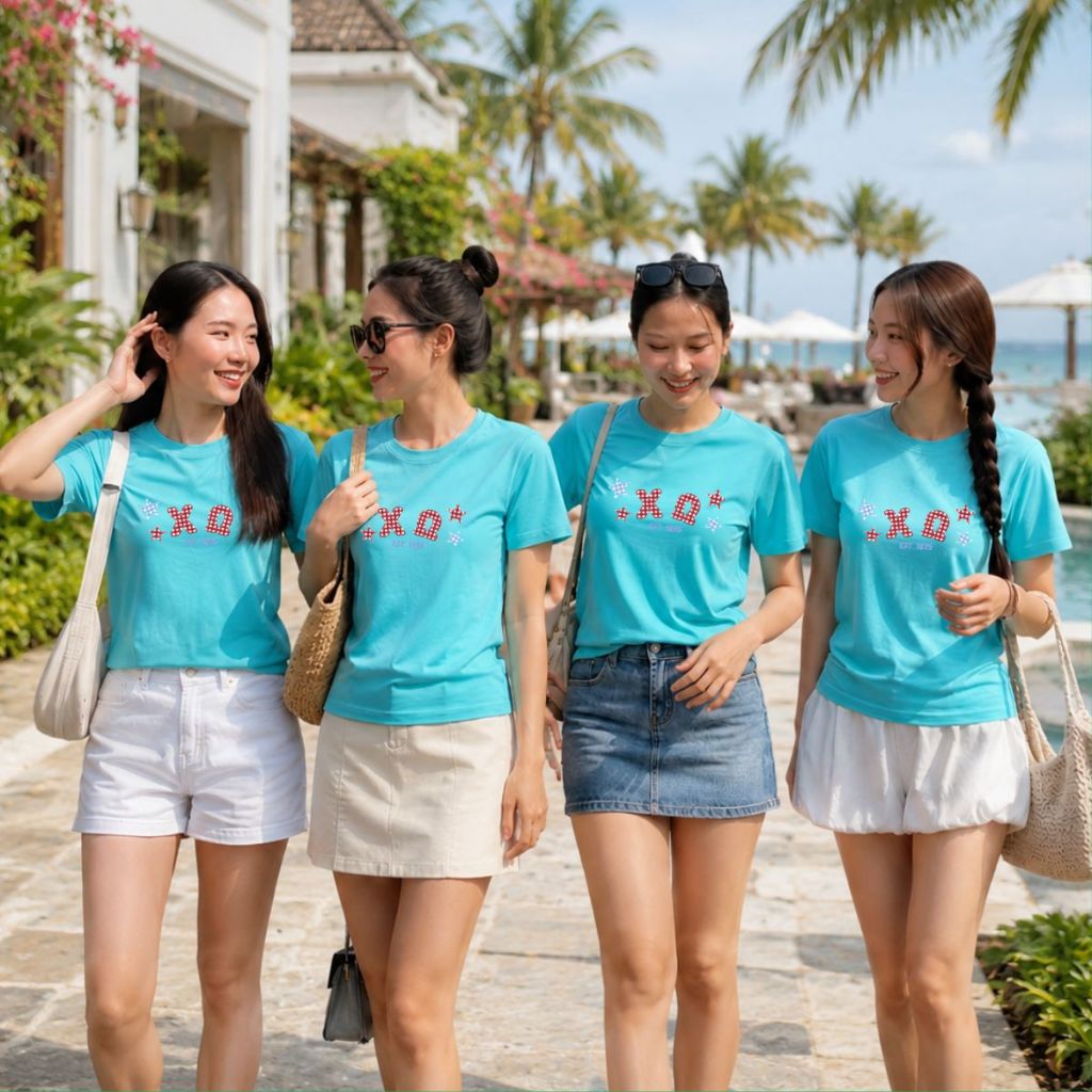 [Form Rộng] Áo phông đồng phục hội, nhóm du lịch hình chữ 'S - Q', ngôi sao xanh đỏ màu trắng - LOZA  RT8596
