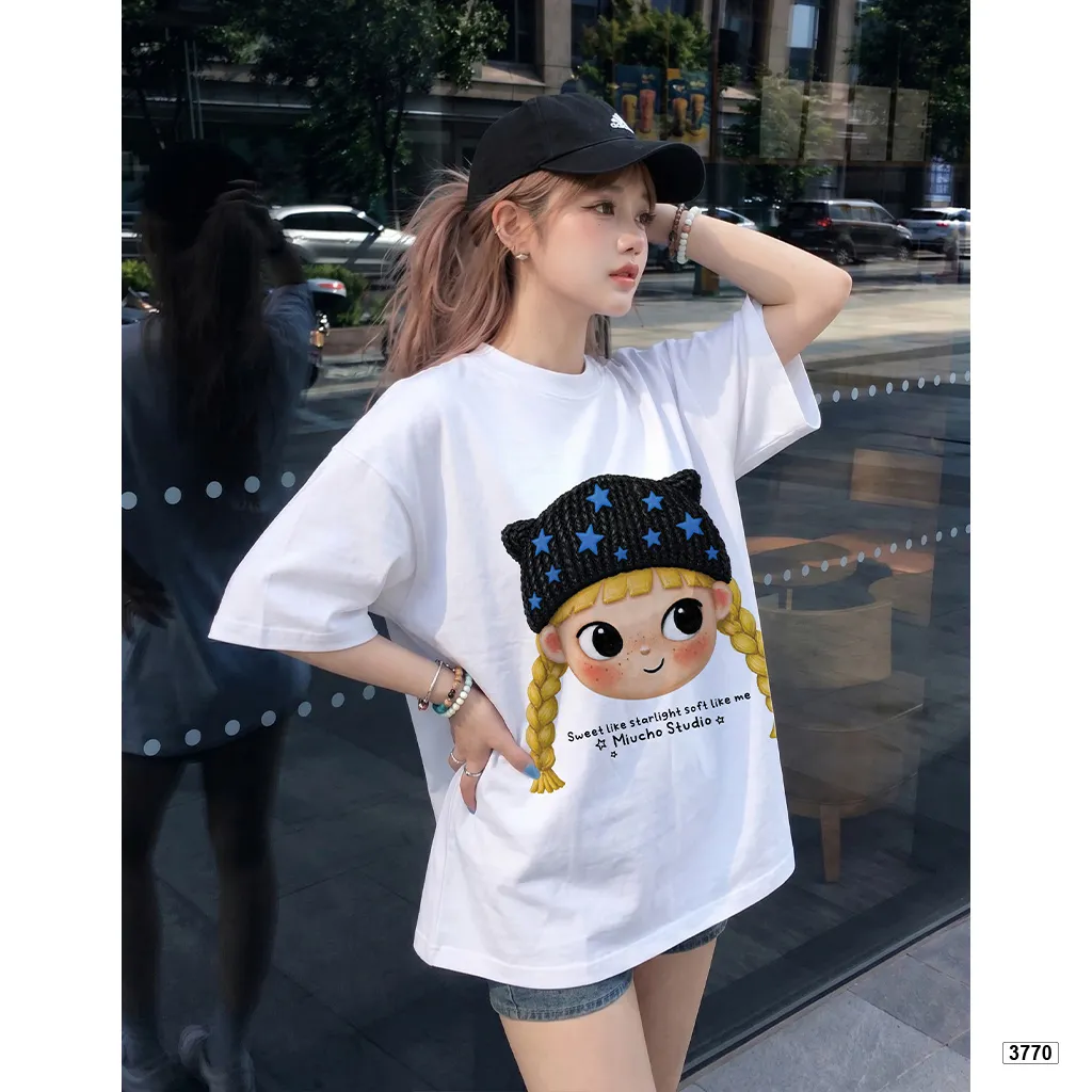 Áo thun boxy nữ Cartoon Girl đáng yêu Miucho 3770_thumbnail_2
