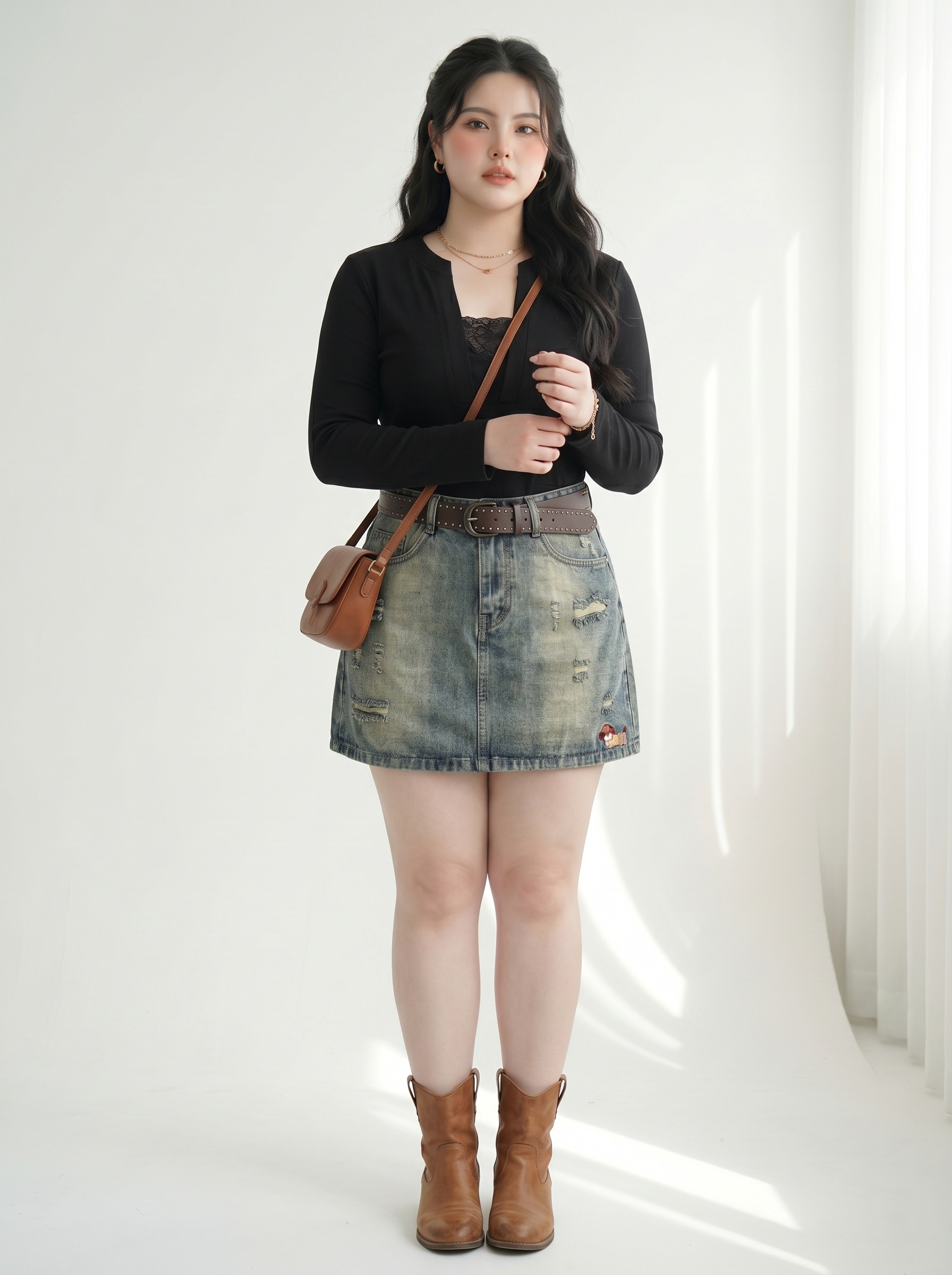 Chân Váy Jean Thêu Wax Rách Bigsize Lưng Cao Có Quần Bảo Hộ - Xanh Jean - Vừa 55-90kg - T-JV2122_thumbnail_1
