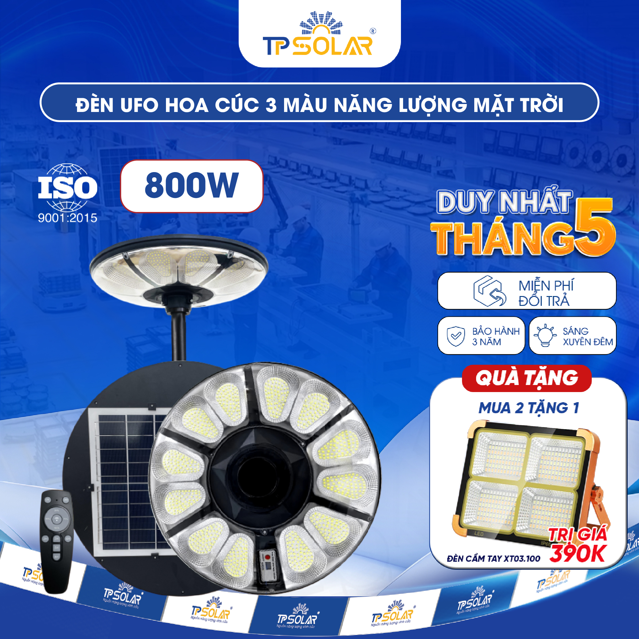 Đèn UFO hoa cúc 3 màu ánh sáng năng lượng mặt trời TP.UF11