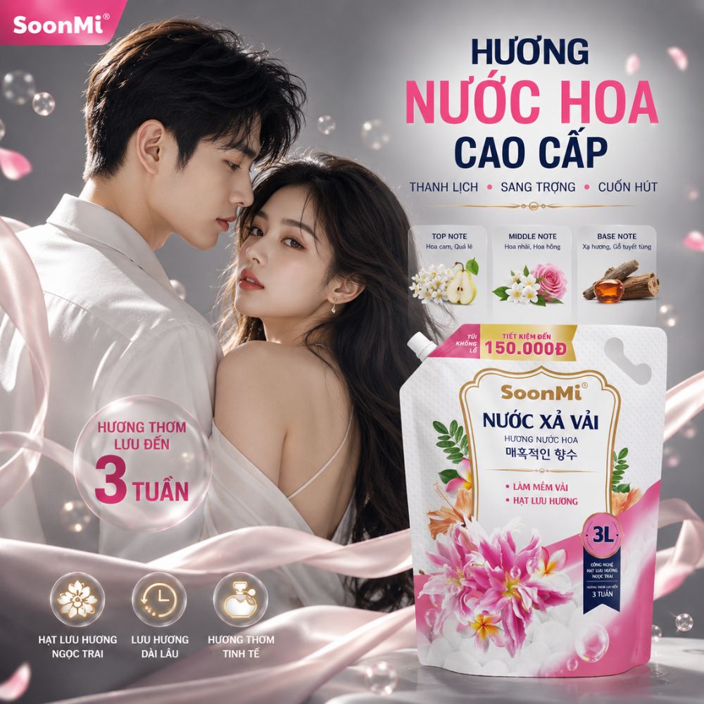 Nước Xả Vải Soonmi 3kg - Hương Nước Hoa -  Bí Quyết Quần Áo Mềm Mại, Ngát Hương Suốt 3 Tuần_thumbnail_5