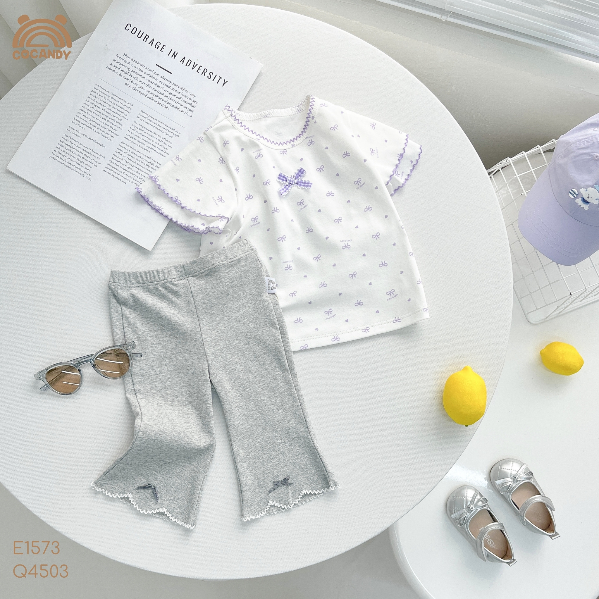 Áo cộc thun TRẮNG hình nơ bi TÍM CCD_thumbnail_3