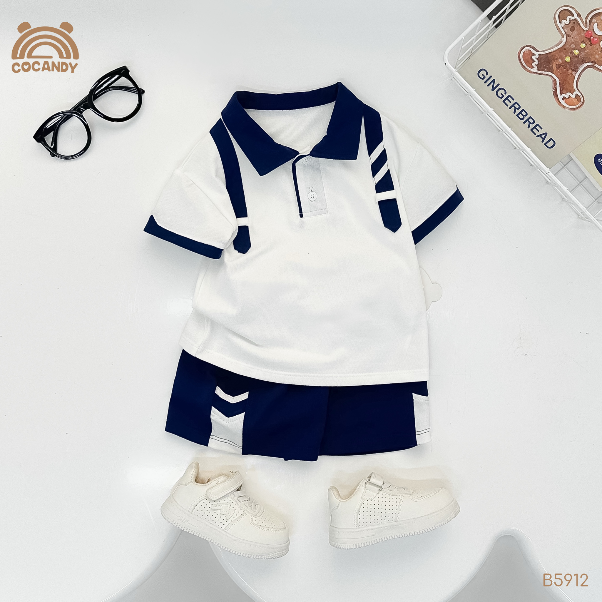 Bộ cộc thun XANH NAVY đai vai