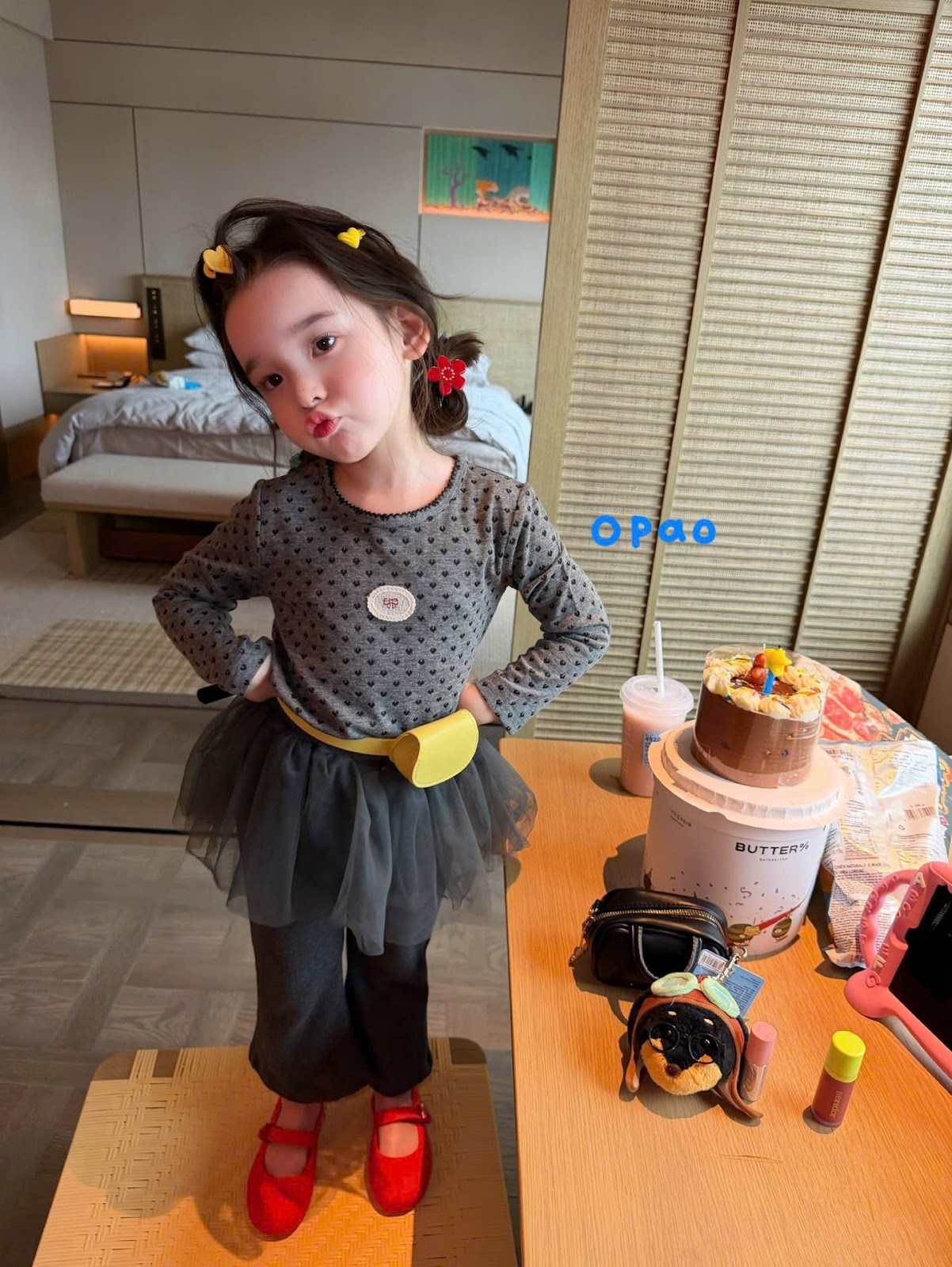 OP113 - Set áo dài tay chấm phối chân váy tutu lưới quần legging màu xám hãng Opao 5137 (Sz90-130)