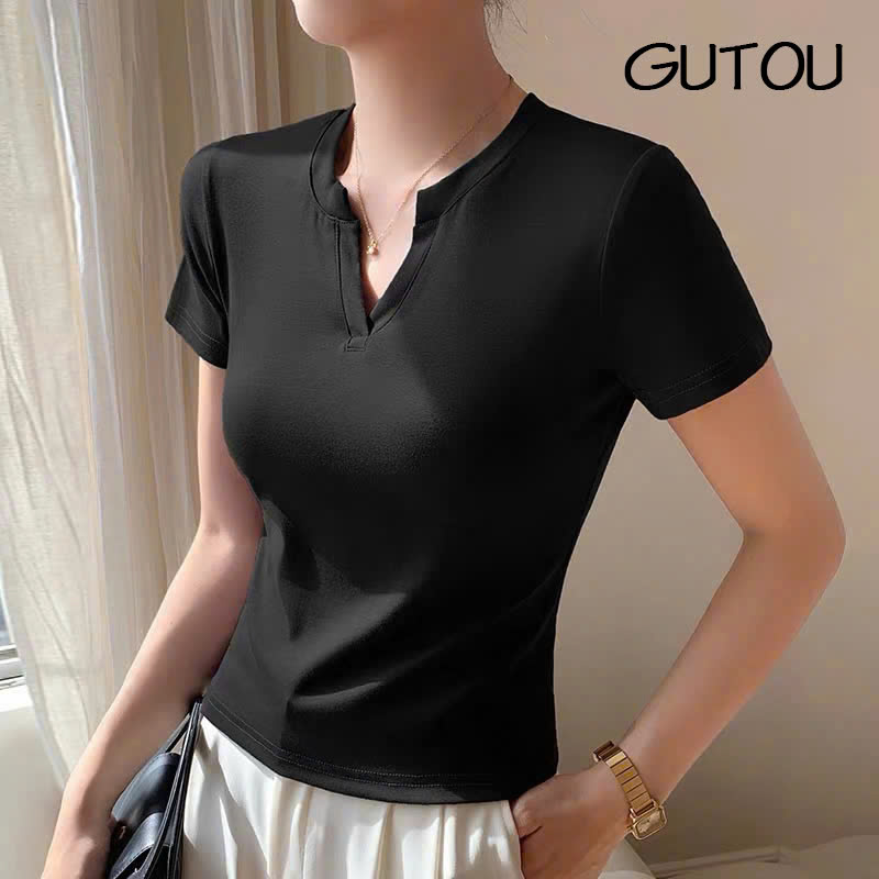 [ GUTOU ] Áo Thun Cổ Xẻ V Soft Chic_thumbnail_6