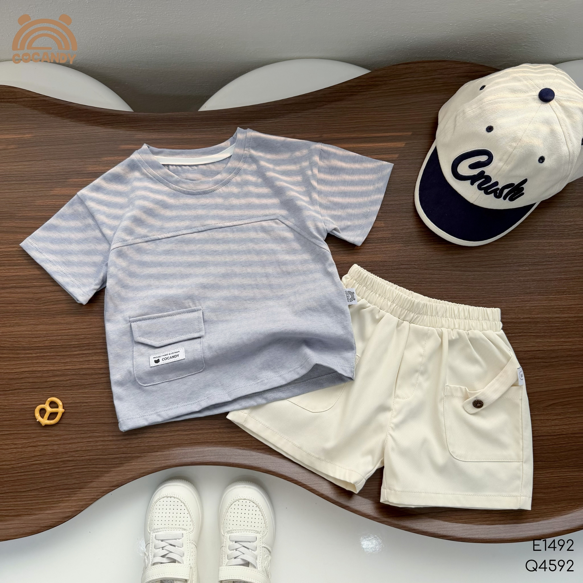 Áo cộc thun XANH GHI phối túi lệch CCD_thumbnail_1