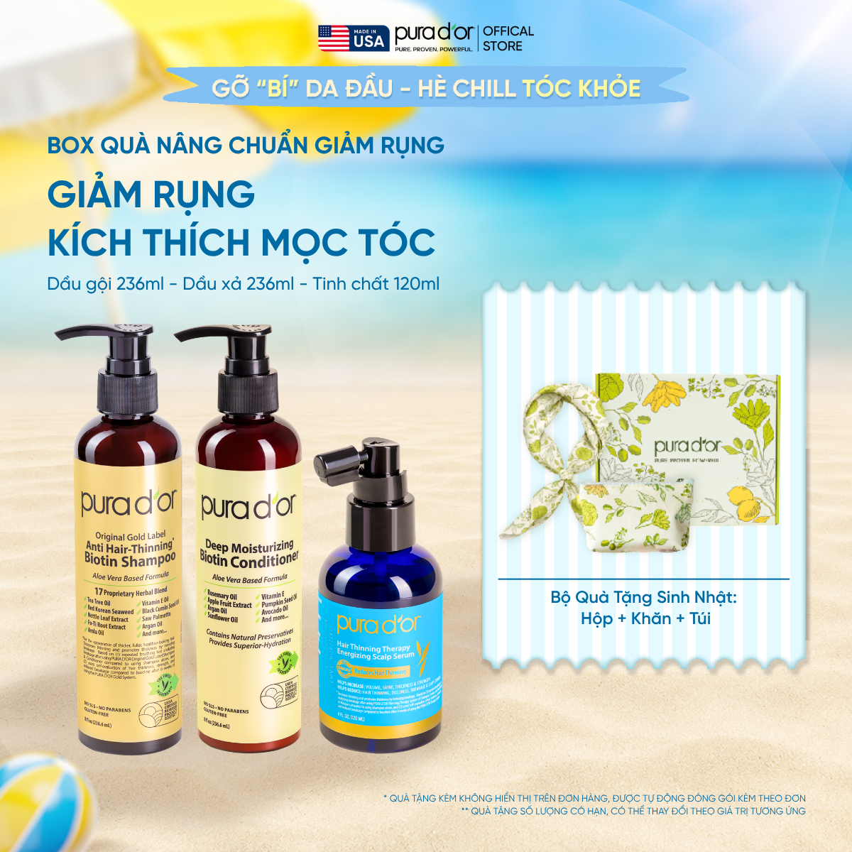 [Box Nâng Chuẩn Giảm Rụng] Bộ Gội Xả Tinh Chất Hữu Cơ Mọc Tóc, Giảm Rụng Tóc, chăm sóc tóc toàn diện Pura D'or 236ml