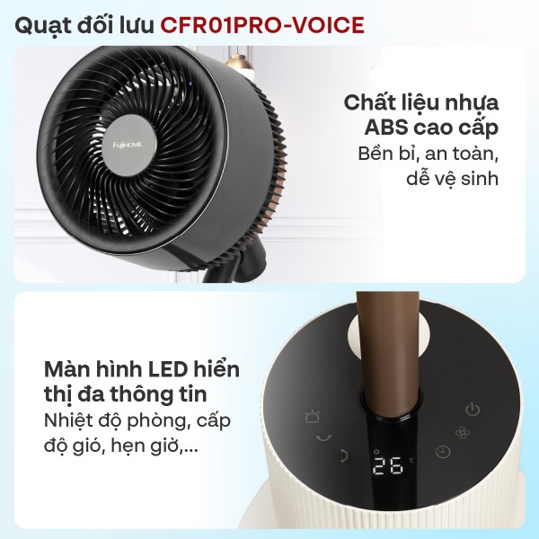 Quạt tuần hoàn không khí thông minh, ra lệnh giọng nói Fujihome Luxury CFR01PRO-VOICE (Màu đen - Màu trắng)_thumbnail_3