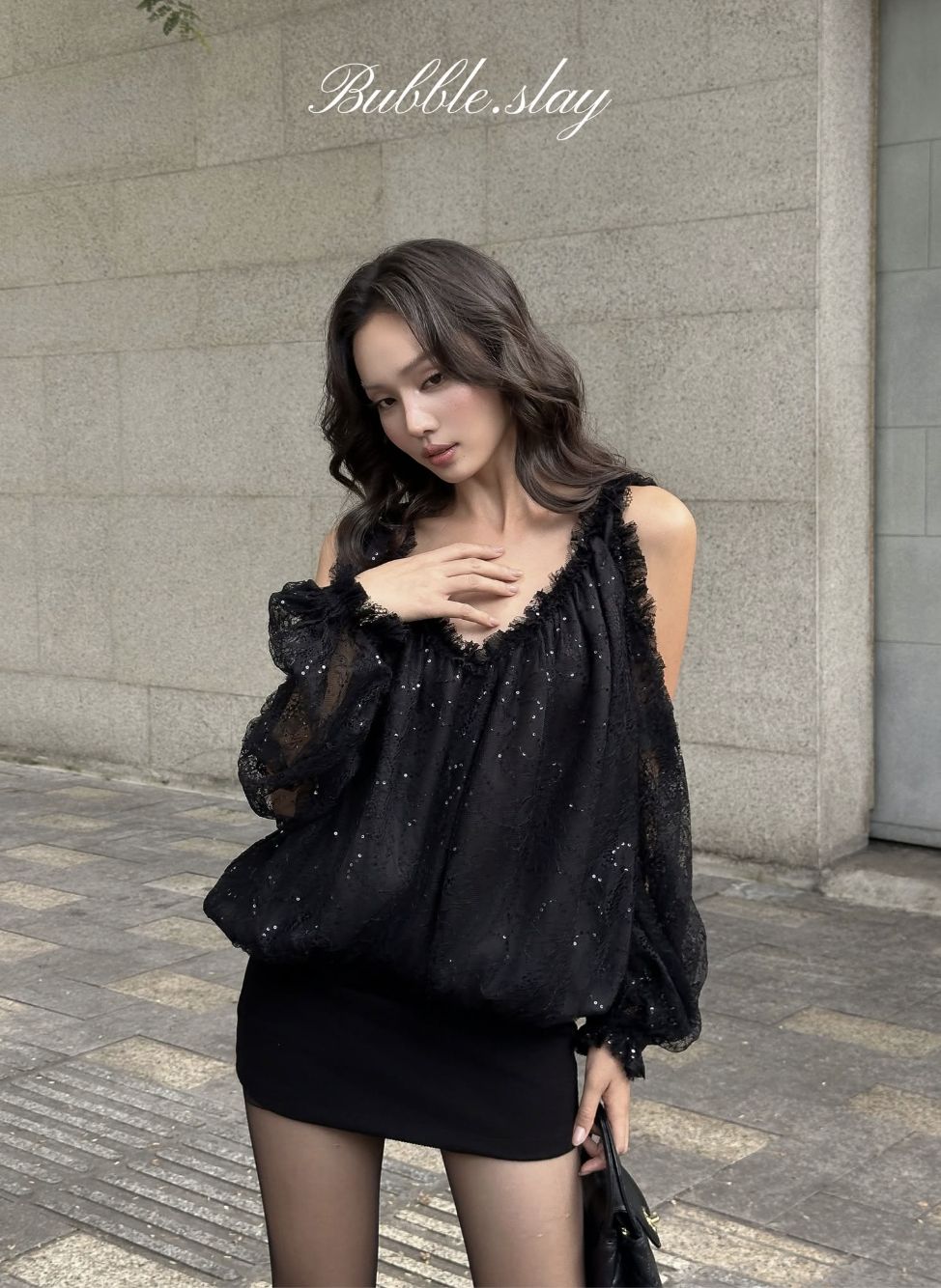 BUBBLE - SELENE LACE WHITE/BLACK DRESS_thumbnail_3