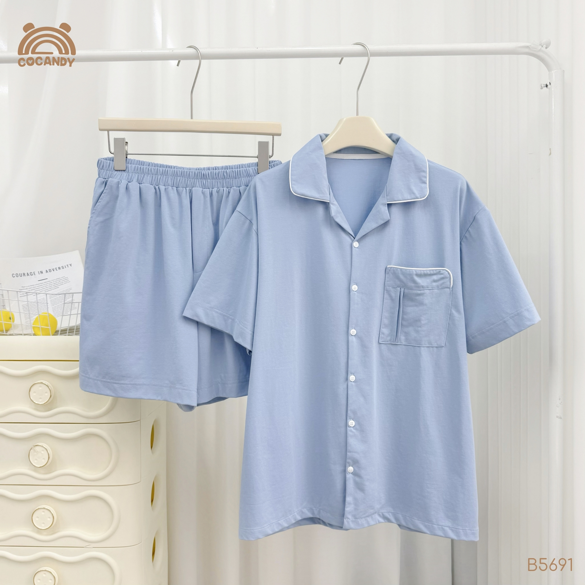 Bộ cộc pijama XANH túi ngực li cong NAM_thumbnail_2