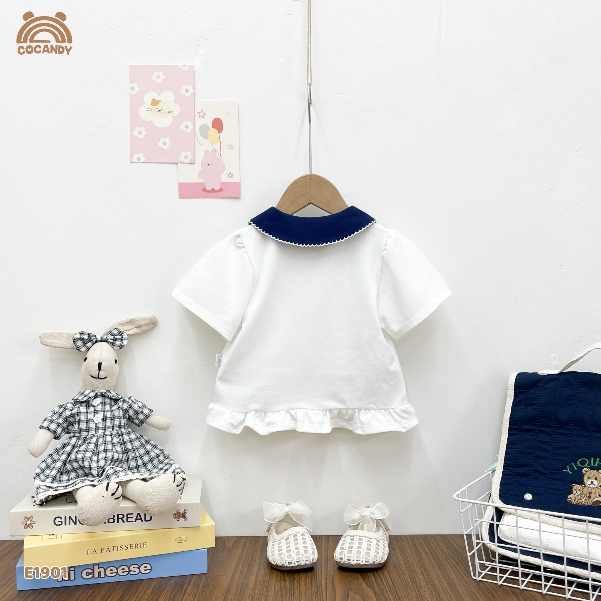 Áo cộc TRẮNG phối cổ túi nơ xanh navy_thumbnail_4