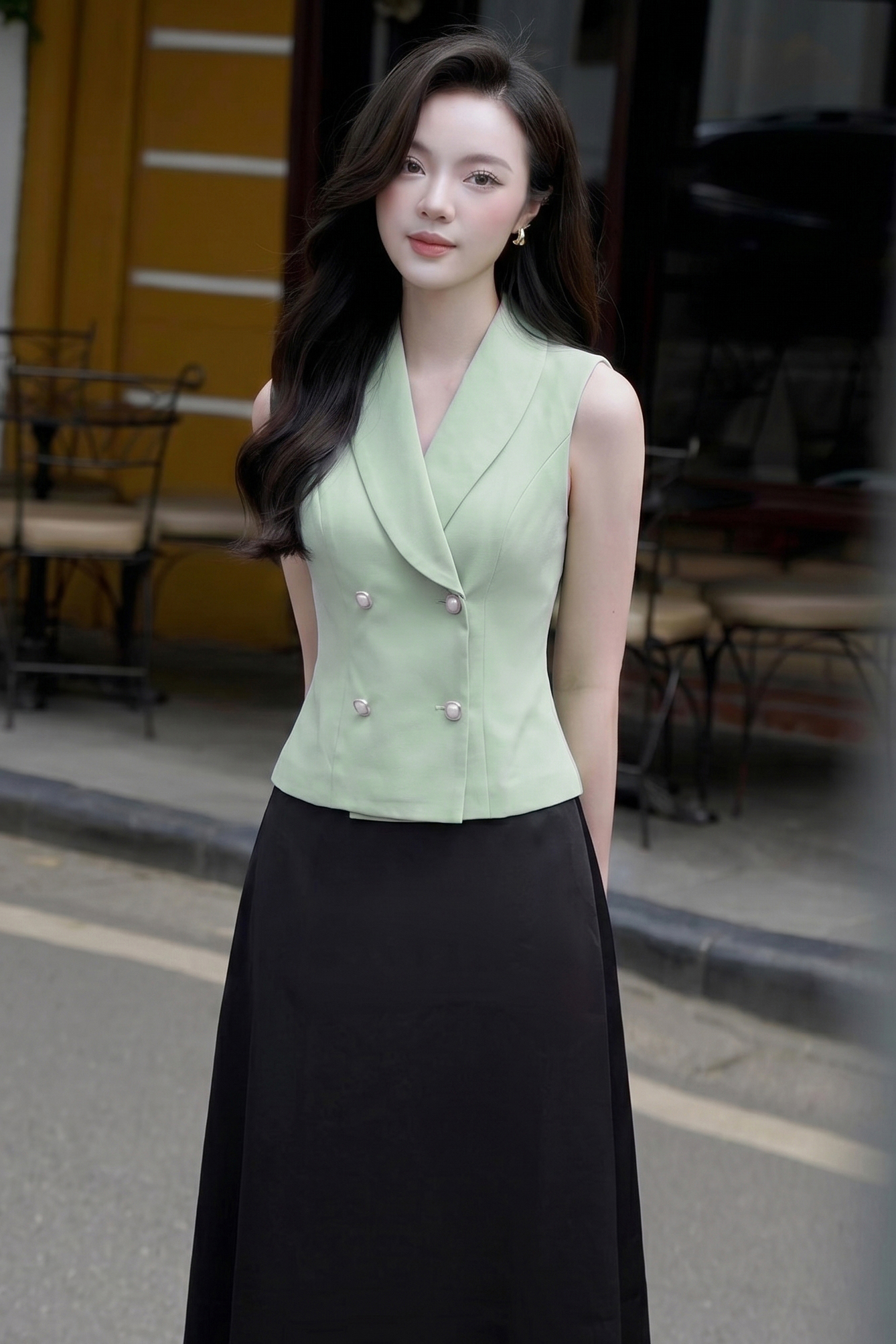 Áo gile công sở 26112 xanh cốm