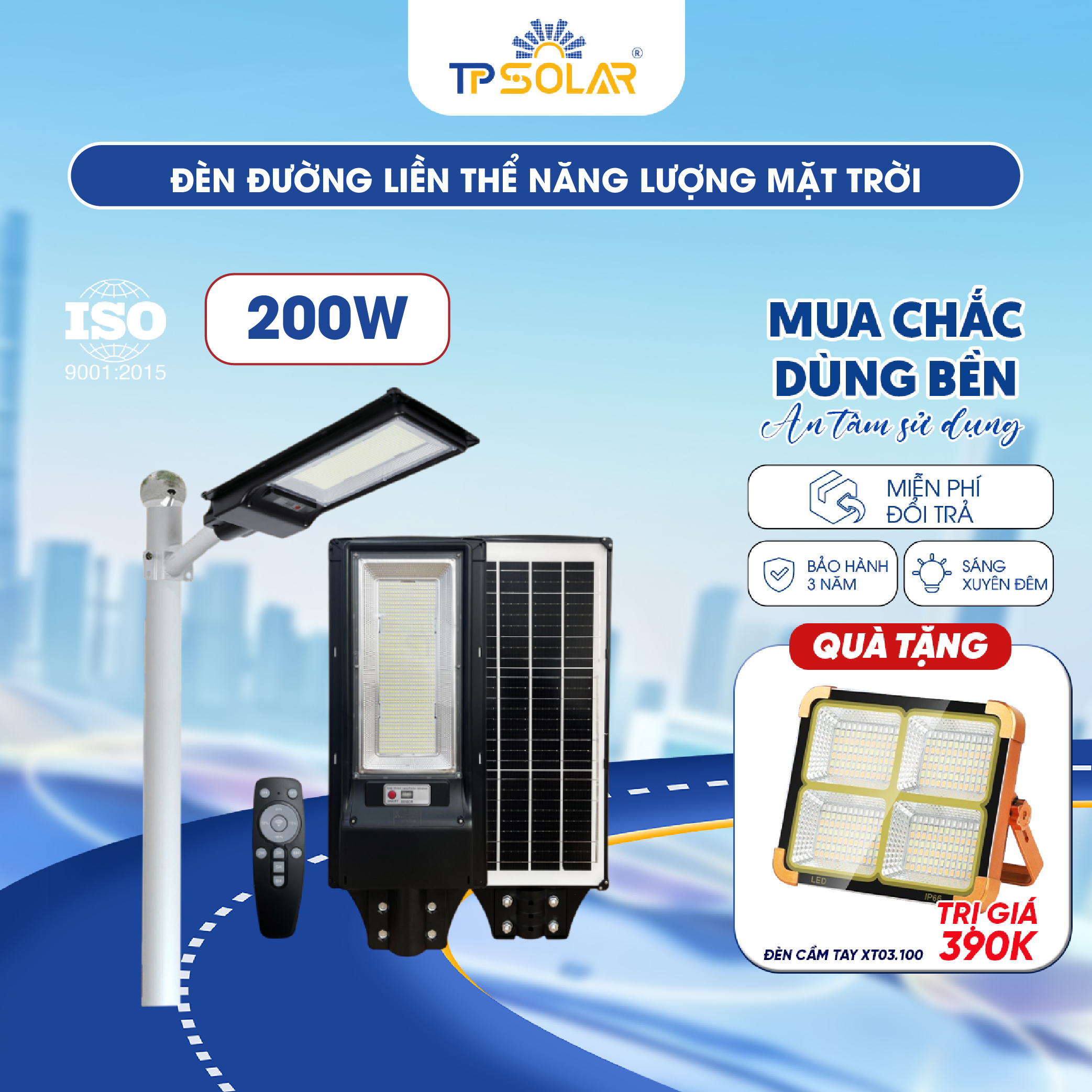 Đèn đường liền thể năng lượng mặt trời (TP.LT01.200)
