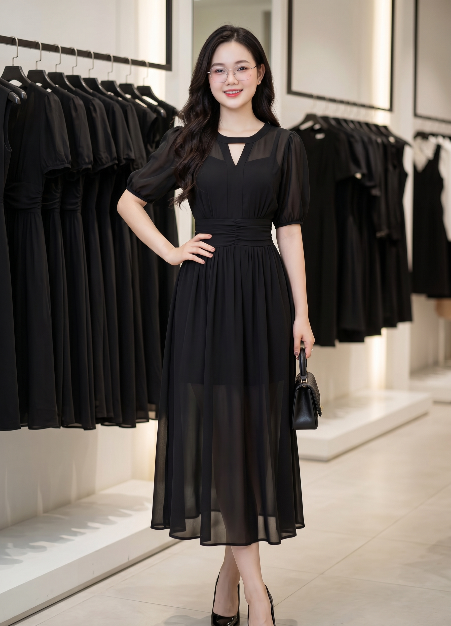 Đầm voan xòe cổ giọt nước xẻ tà xinh xắn_thumbnail_6