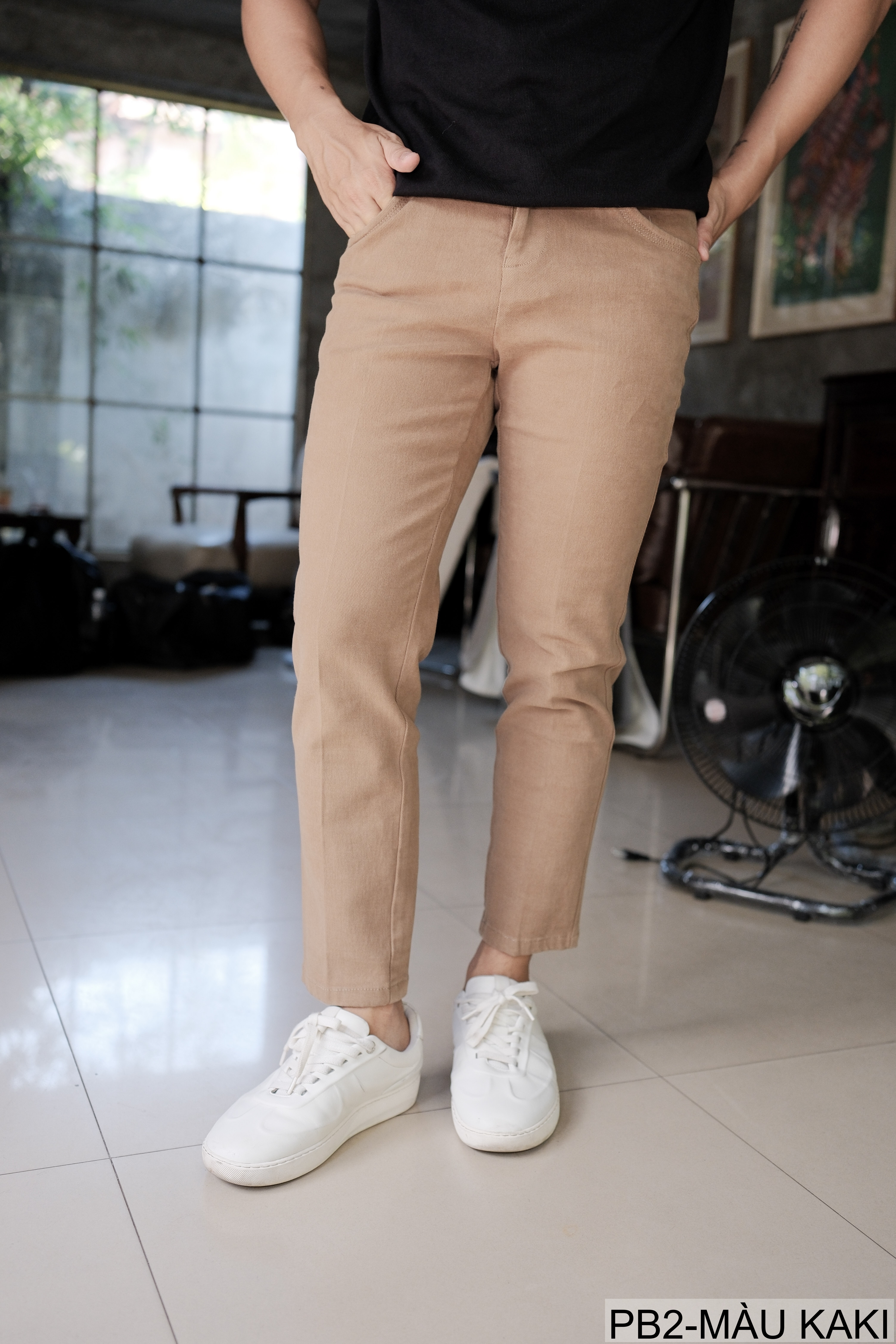 PB2 - Quần Jeans Nam Ống Đứng Cổ Điển, Chất Cotton Co Giãn, Màu Kaki Đen, Phù Hợp Đi Chơi Đi Làm