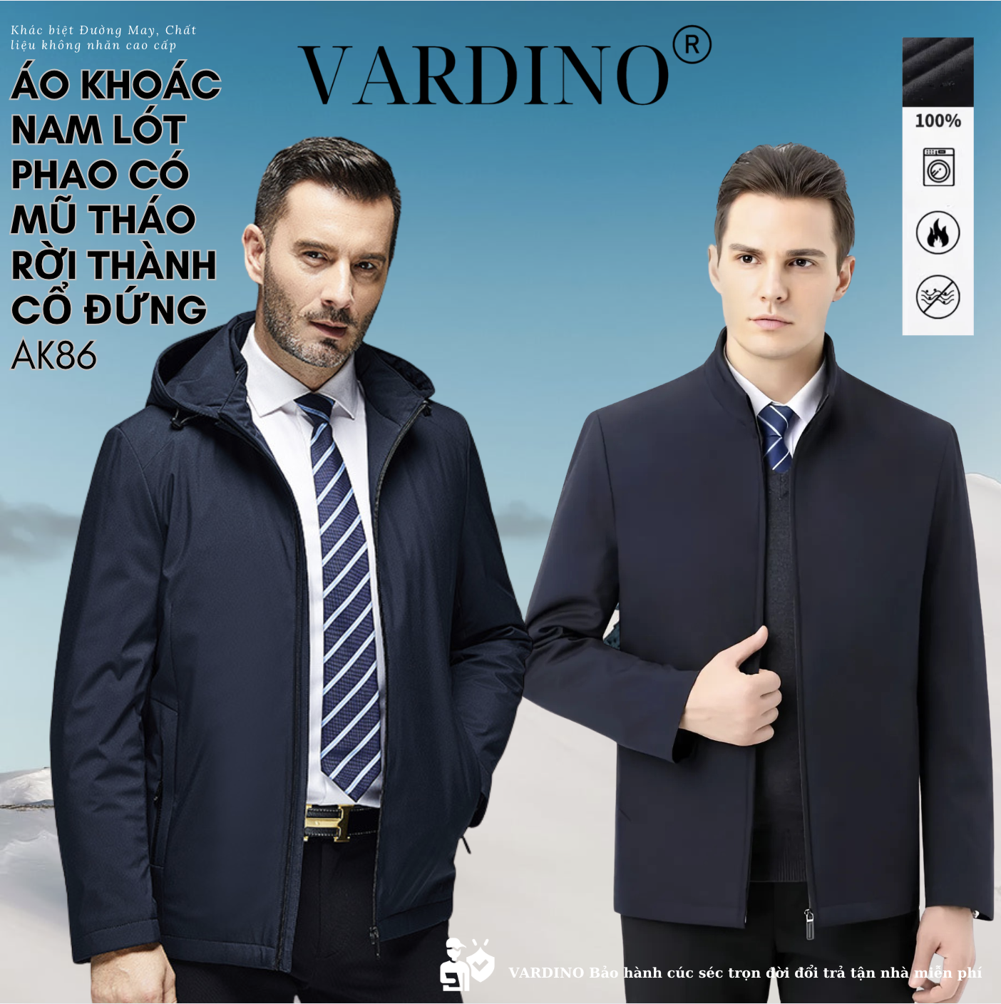 Áo khoác nam có mũ Vardino AK86